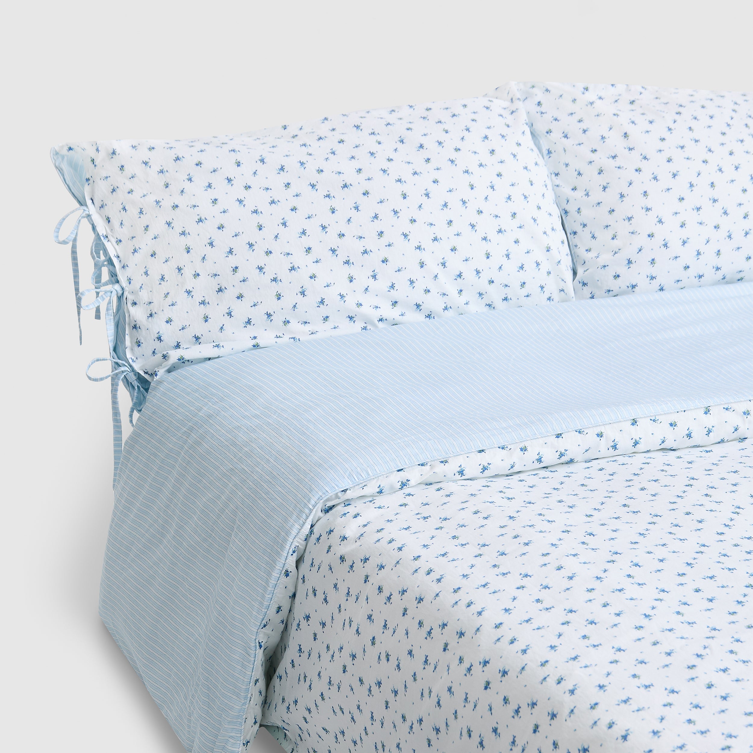 Housse de Couette Bloom & Stripe - Bleu Floral