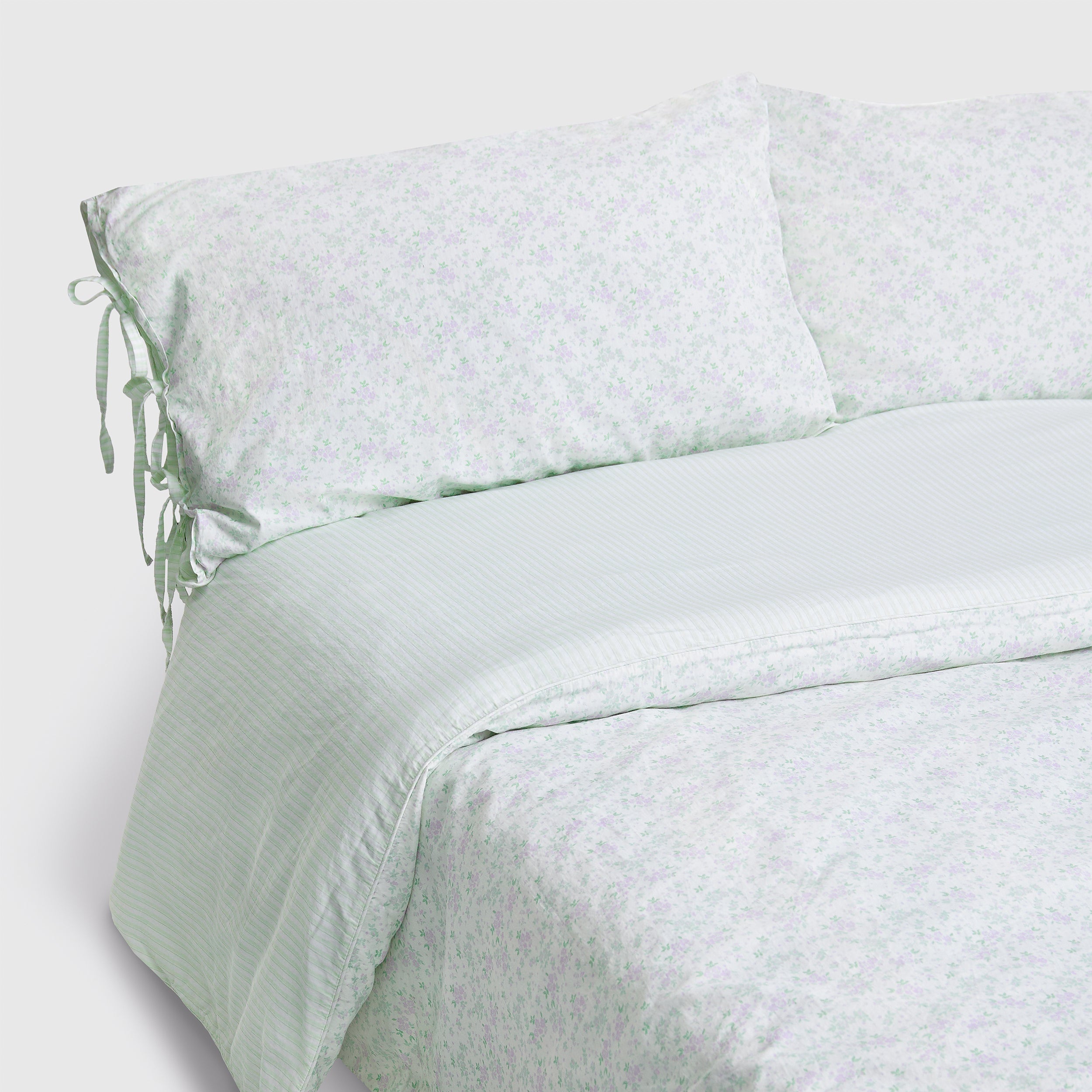 Housse de Couette Bloom & Stripe - Sauge Floral