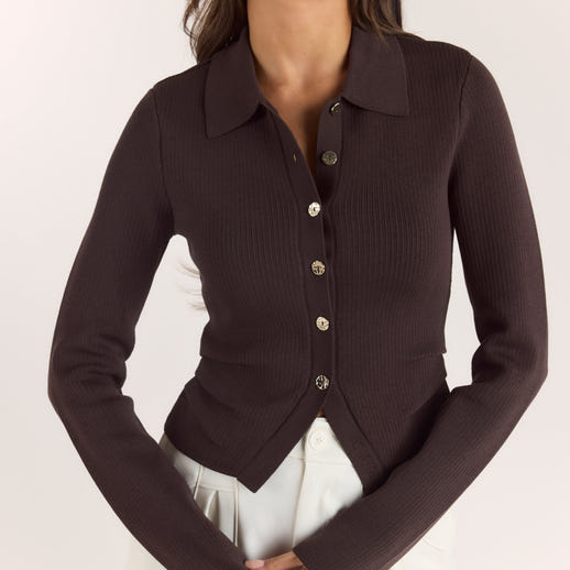Gilet en Maille Côletée - Chocolat