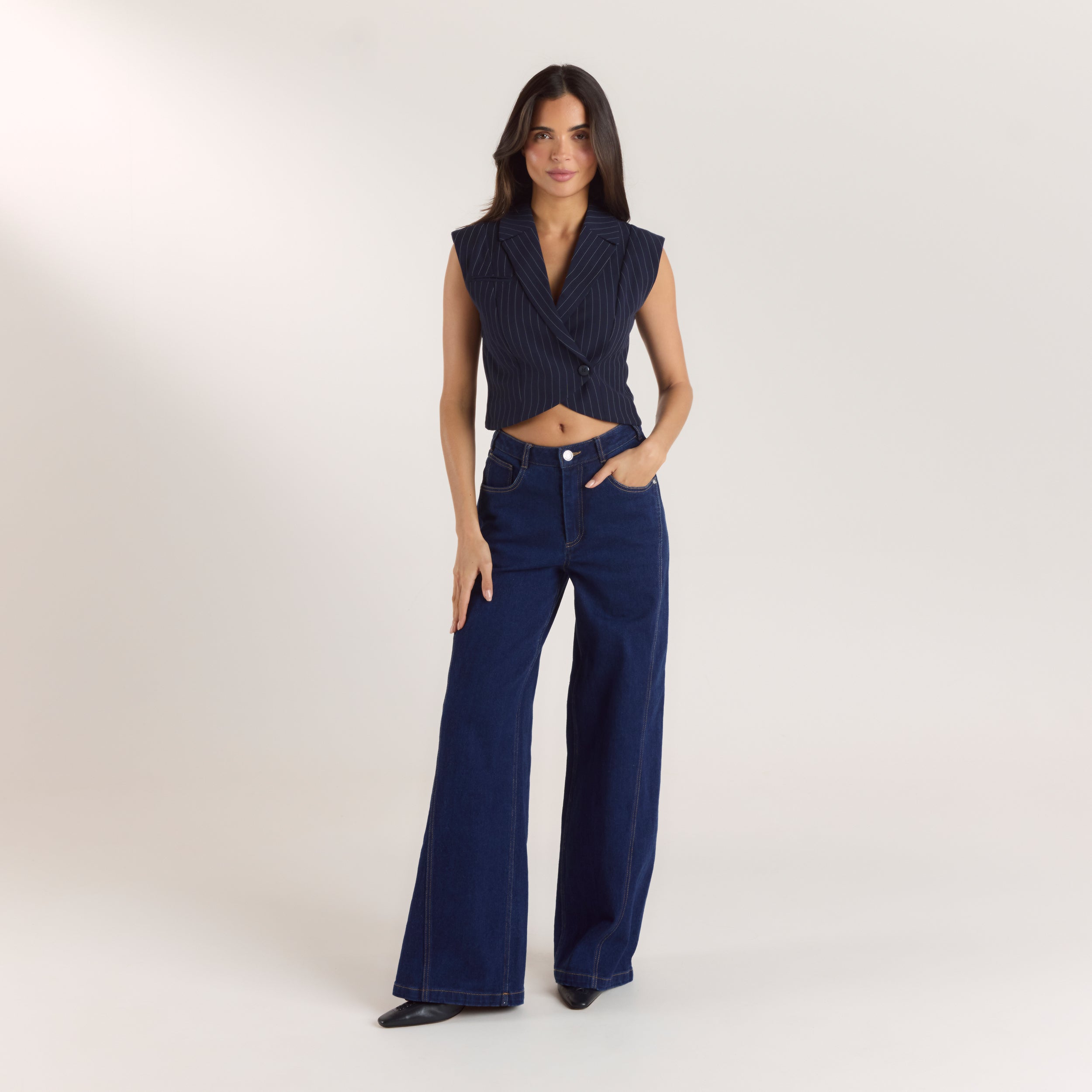 Gilet Croisé | Gilet Croisé - Rayures Bleu Marine