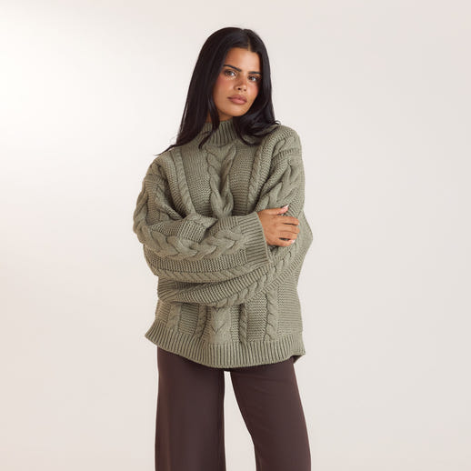 Pull Torsadé Oversize - Olive