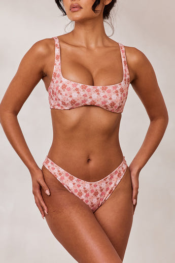 Plongeant Haut de Bikini Réversible - Rose/Floral