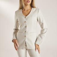 Blazer Ajusté Pied-de-Poule - Beige
