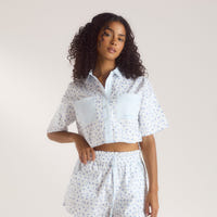 Chemise de Pyjama à Manches Courtes Bloom & Stripe - Bleu