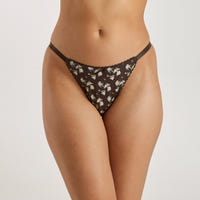 Culotte Triangle Brésilienne en Pointelle - Marron Floral