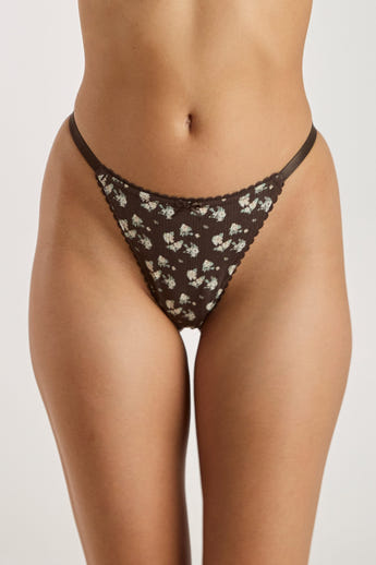 String Triangle en Pointelle - Marron Floral