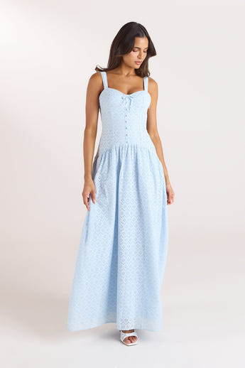 Robe Maxi en Broderie - Bleu