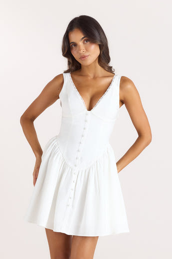 Robe Mini Plongeante - Crème
