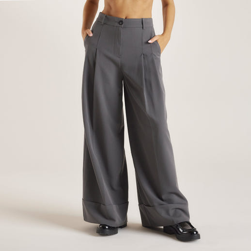 Pantalon Tailleur avec Revers - Charbon