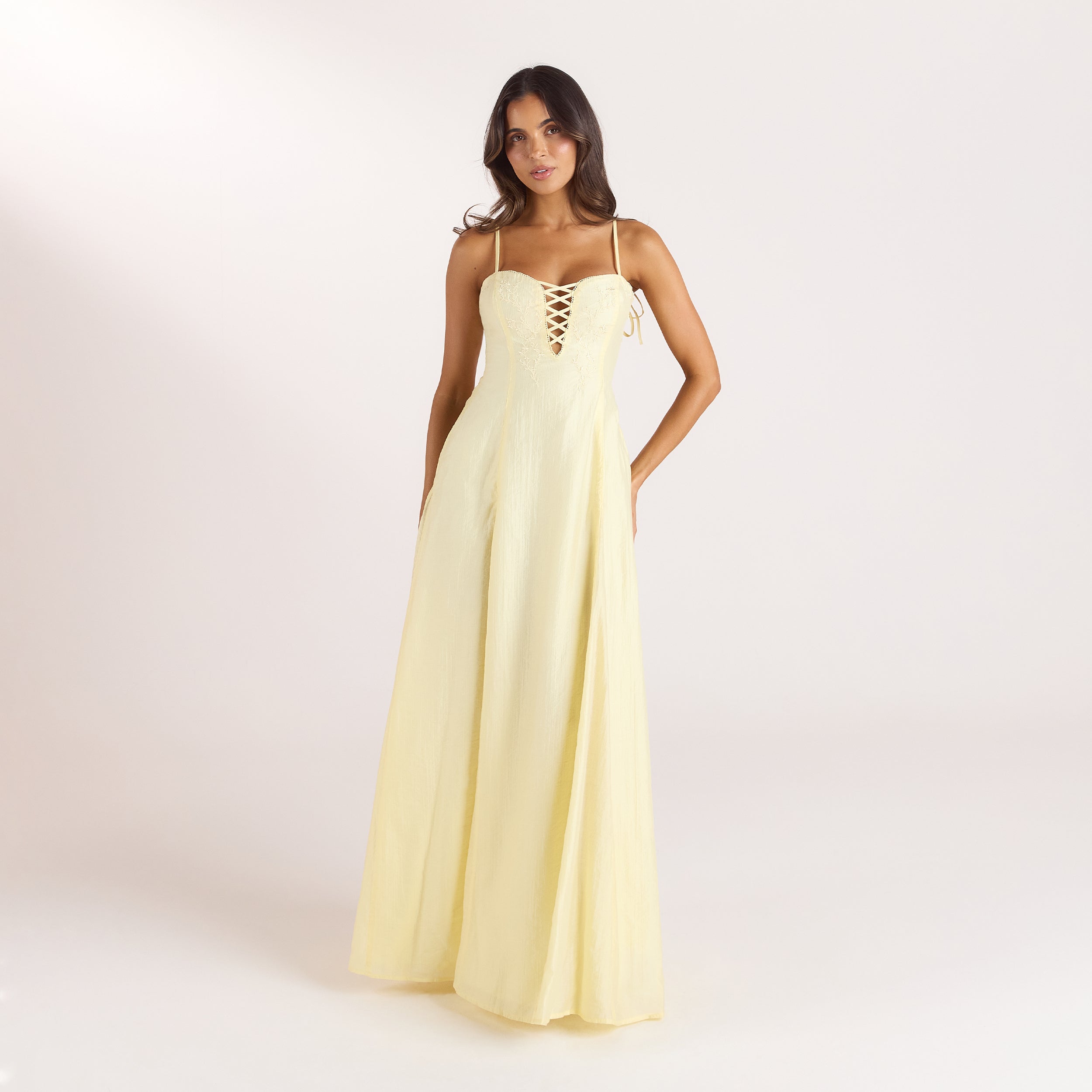 Robe Maxi Brodée | Robe Maxi Brodée - Jaune Citron