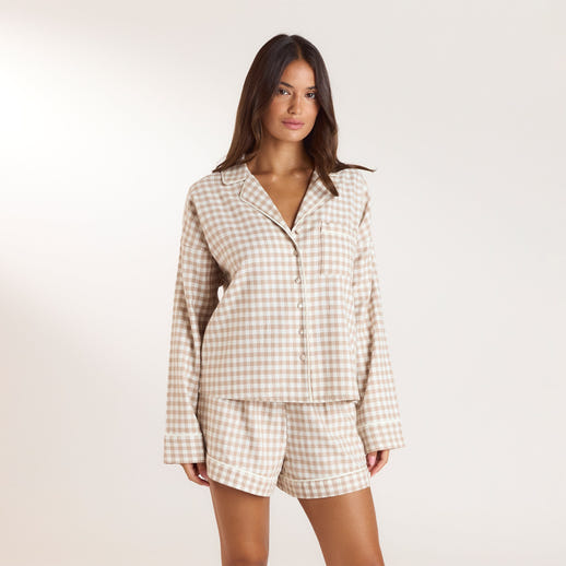 Chemise de Pyjama Vichy - Beige
