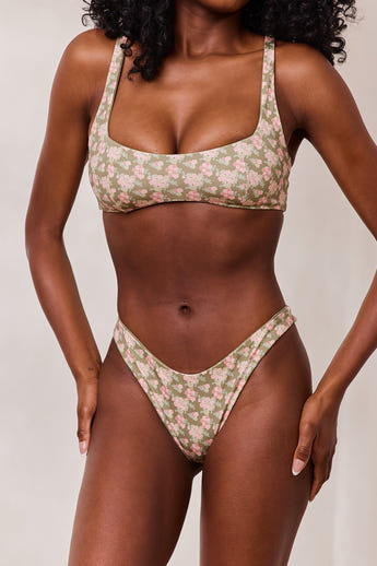 Culotte de Bikini Réversible - Vert/Floral alternate
