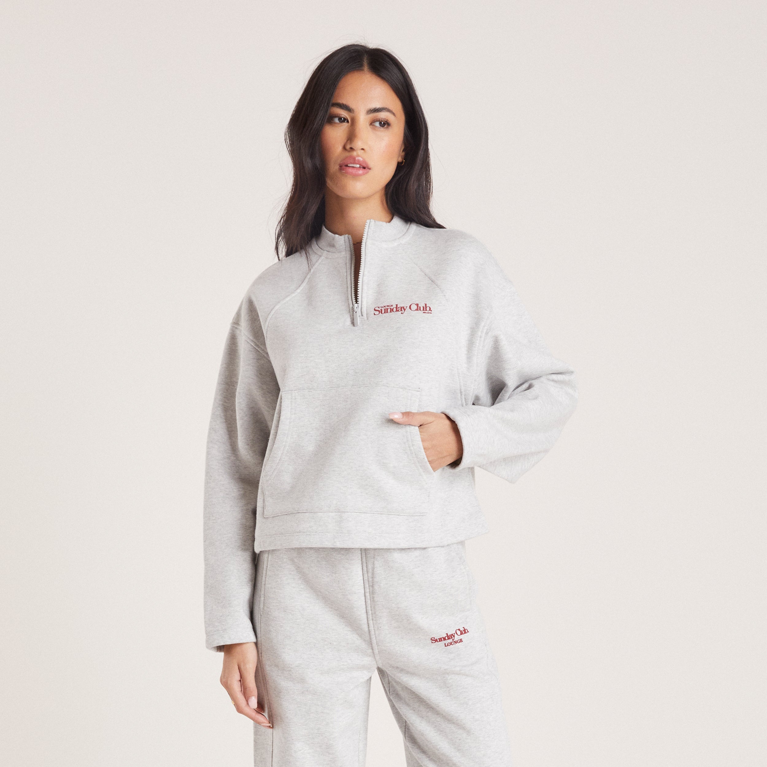 Pull avec Quart de Zip - Gris Chiné