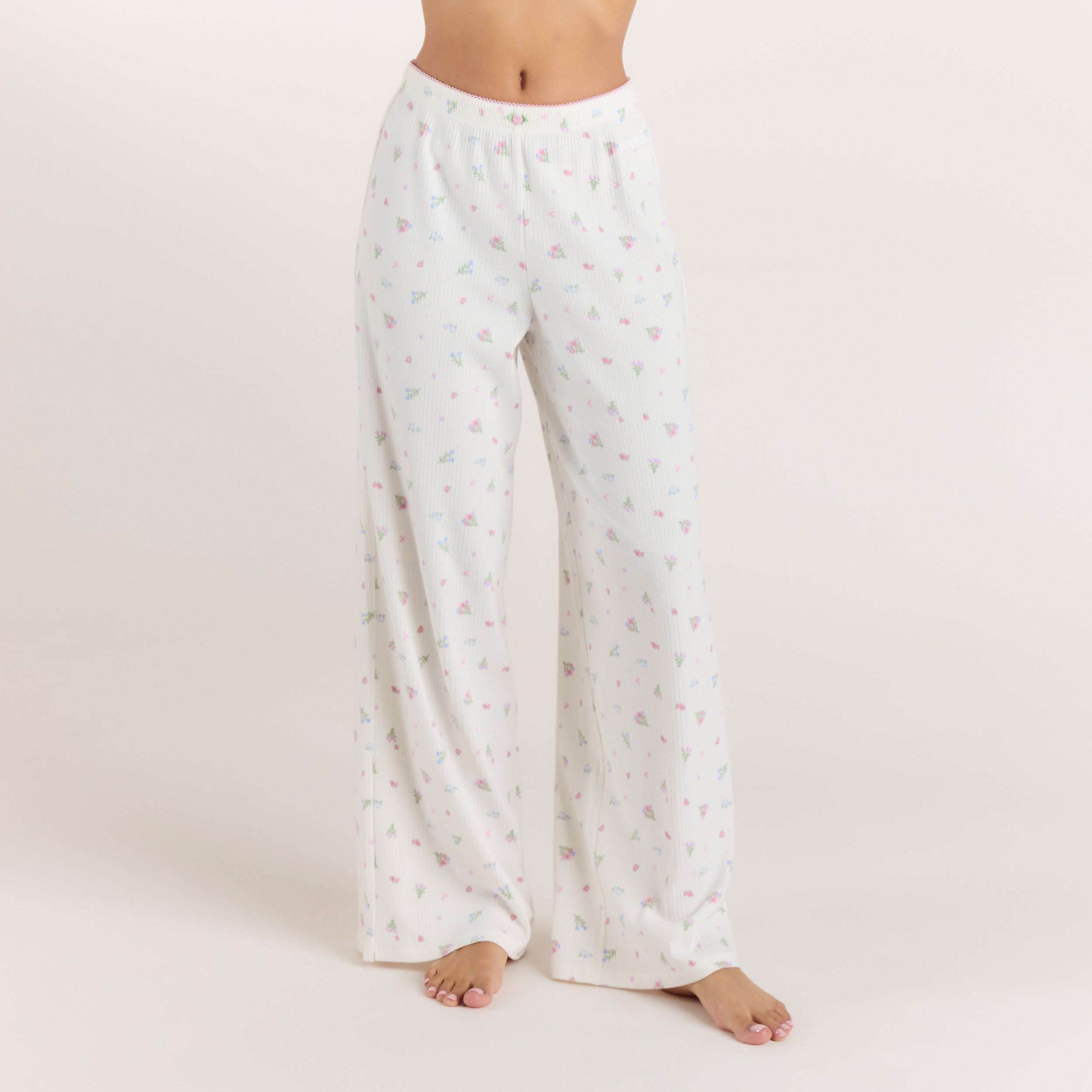 Pantalon de Pyjama Côtelé - Blanc Floral