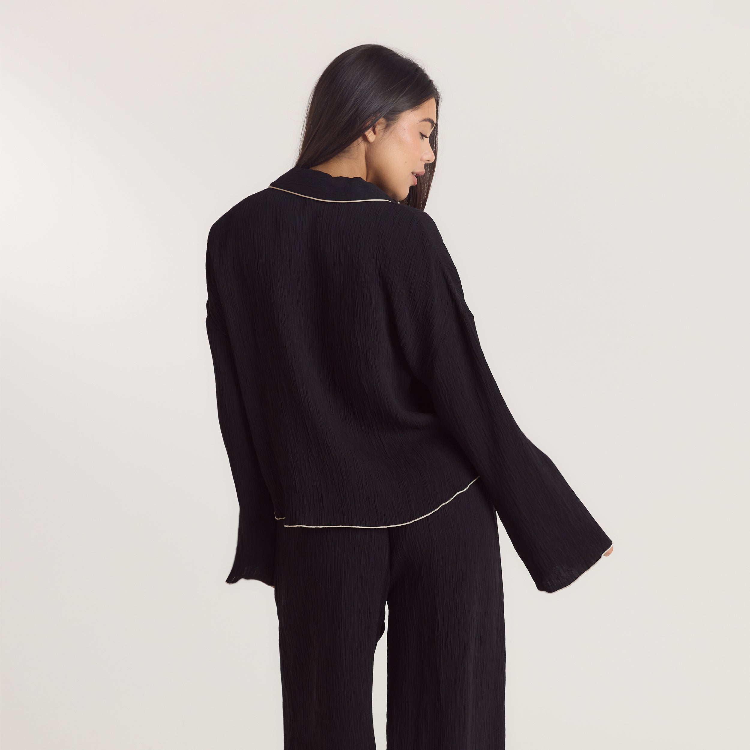 Chemise de Pyjama Crinkle - Noir alternate