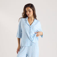 Chemise de Pyjama à Manches Courtes en Modal - Bleu Floral
