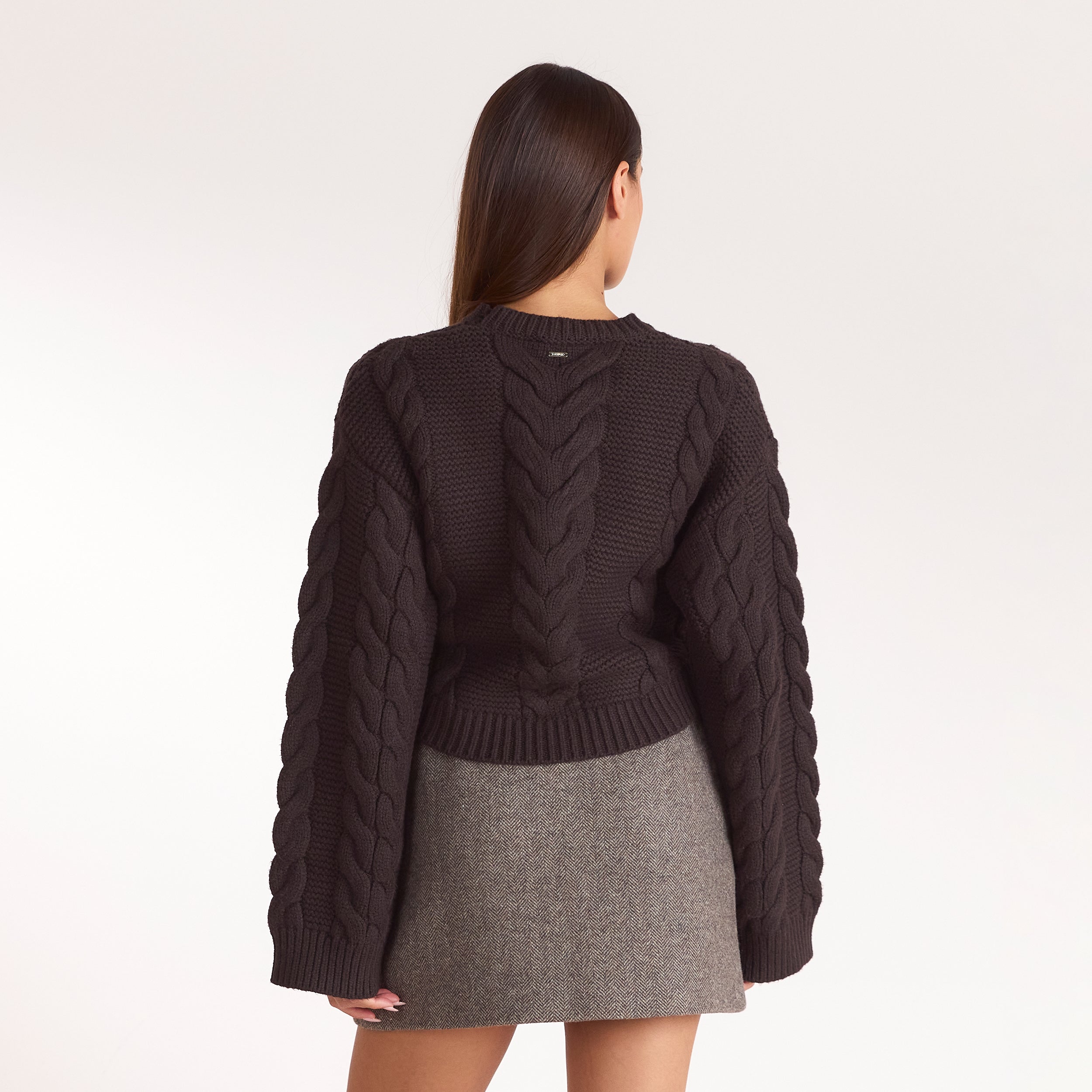 Pull Court en Maille Torsadée | Pull Court en Maille Torsadée - Chocolat Noir