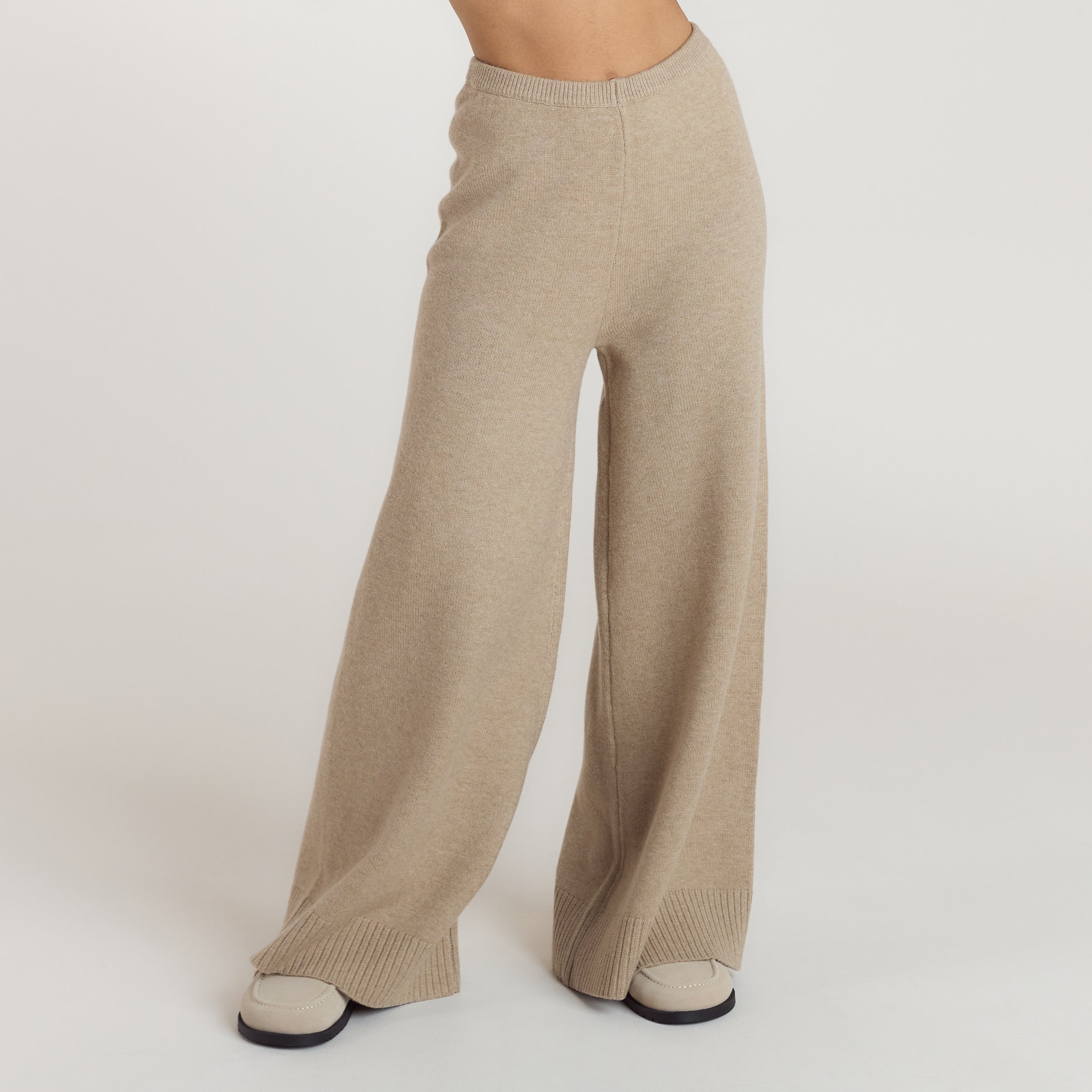 Pantalon à Ourlet en Maille  | Pantalon à Ourlet en Maille  - Vison