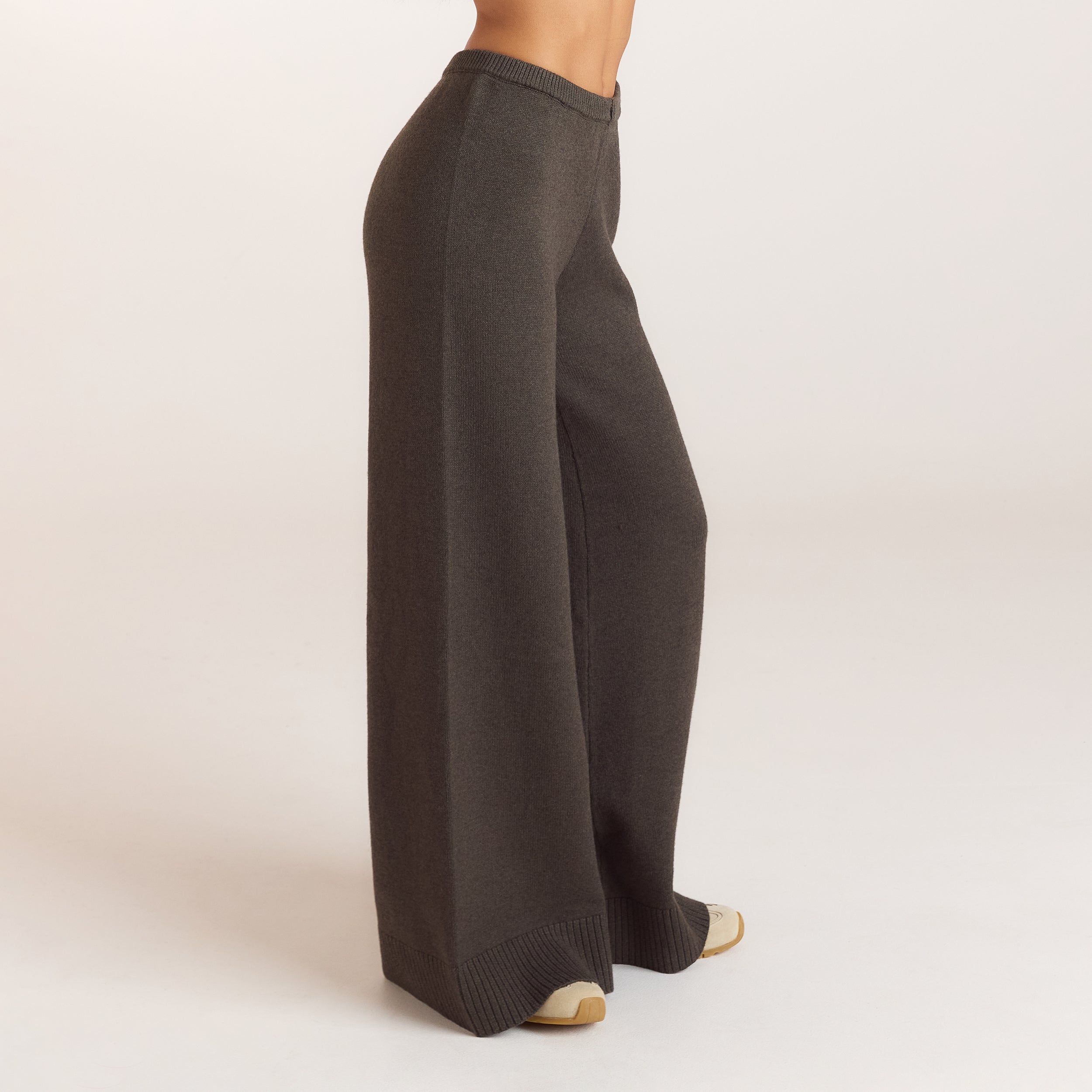 Pantalon en Maille à Ourlets Côtelés - Vert Mousse alternate