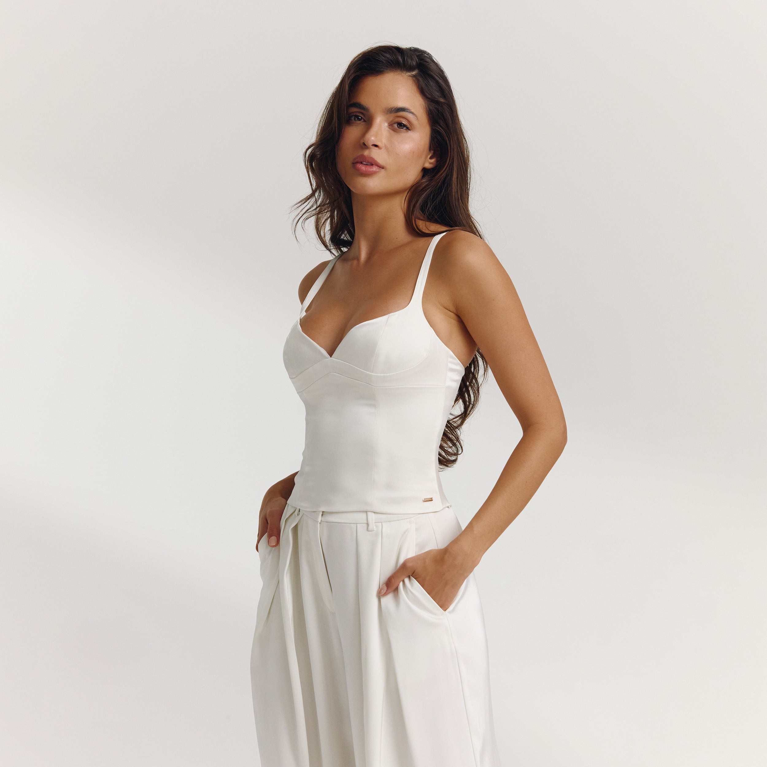 Crop Top Structuré en Satin | Crop Top Structuré en Satin - Écru