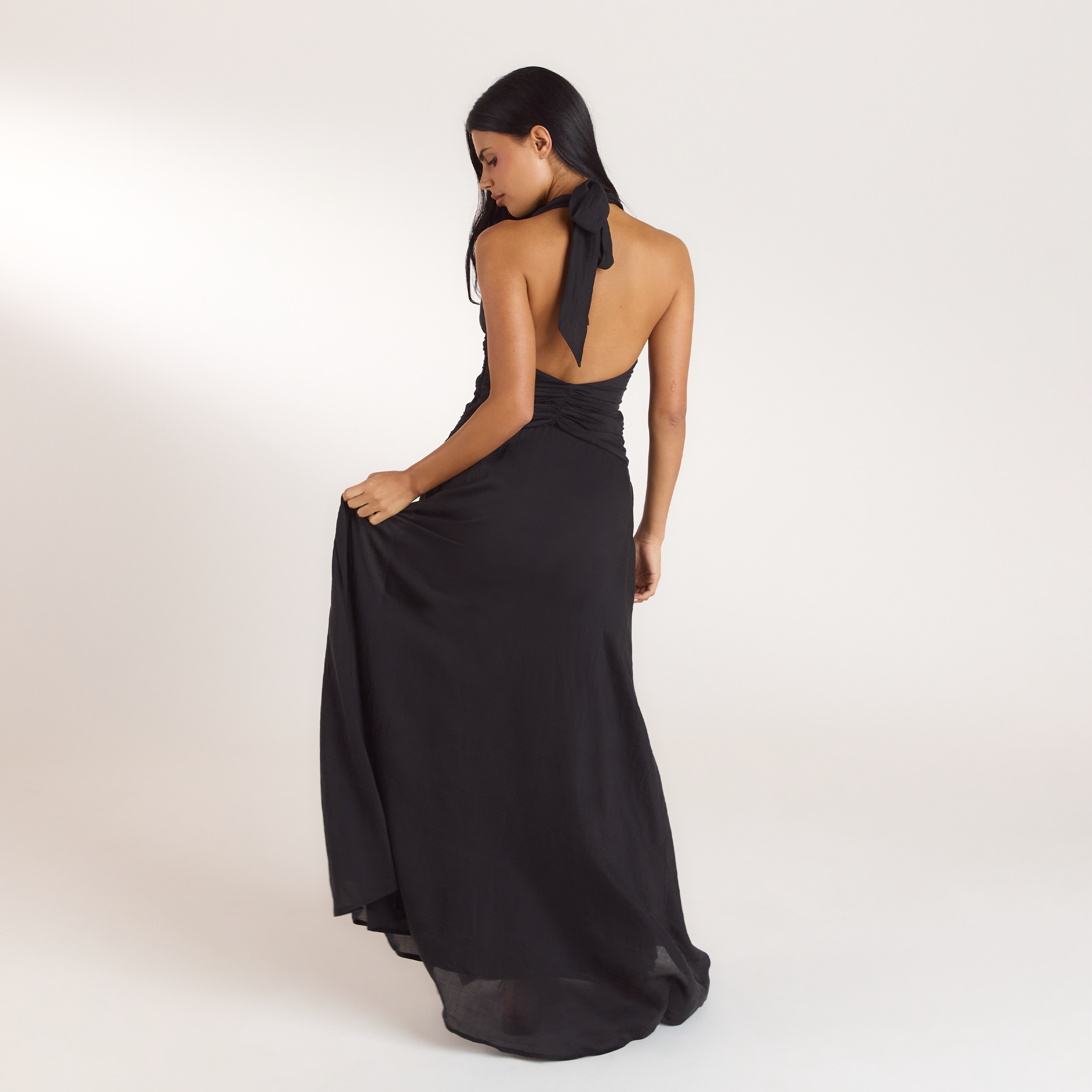Robe Longue avec Fronces en Tencel - Noir alternate