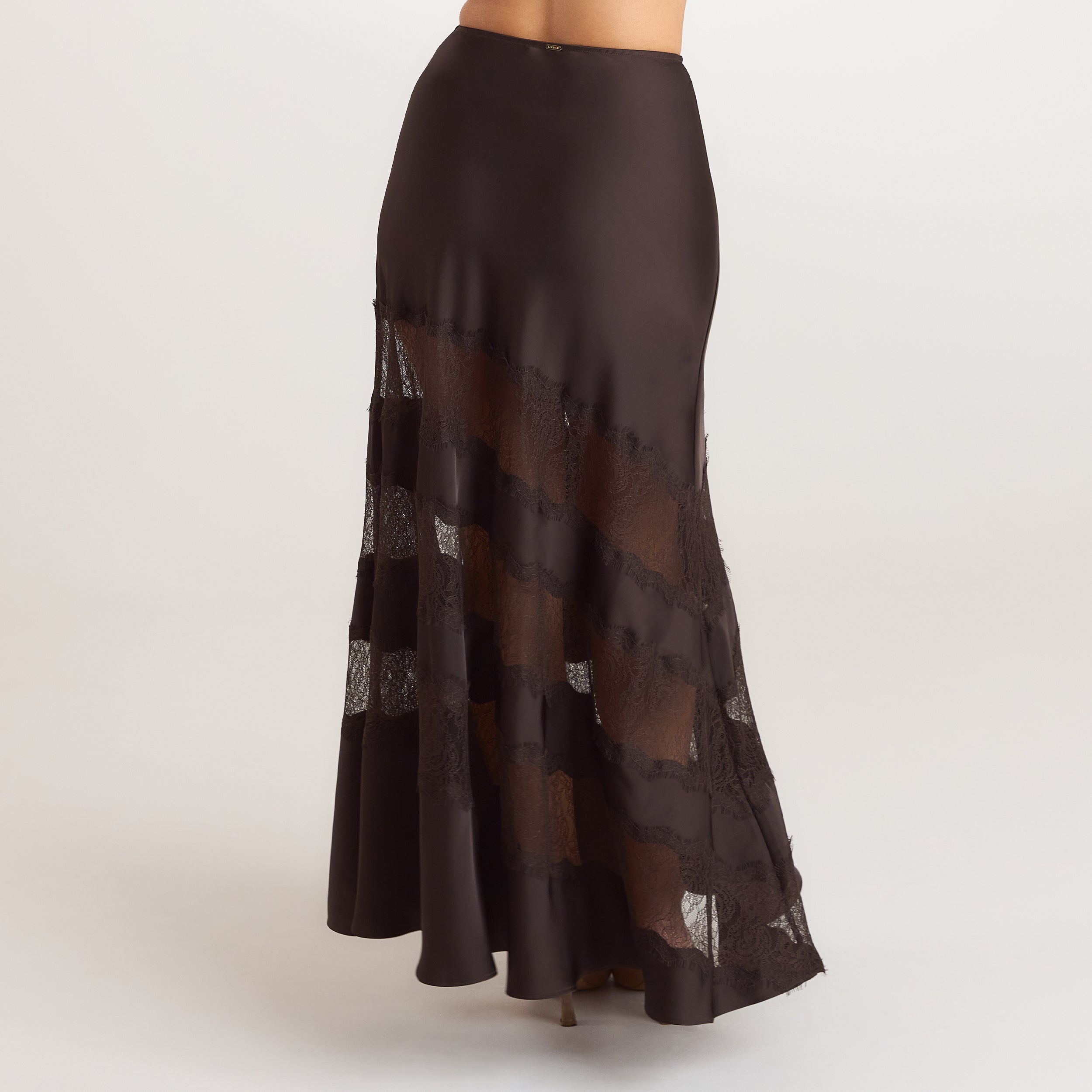 Jupe Maxi avec Empiècements en Dentelle | Jupe Maxi avec Empiècements en Dentelle - Chocolat