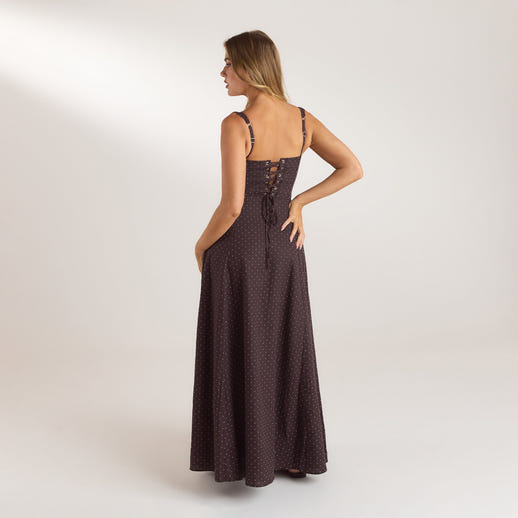 Robe Maxi avec Bordure en Dentelle - Chocolat à Pois alternate