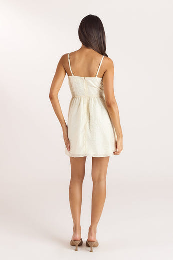 Robe Mini à Detail Nœud - Crème Florale alternate