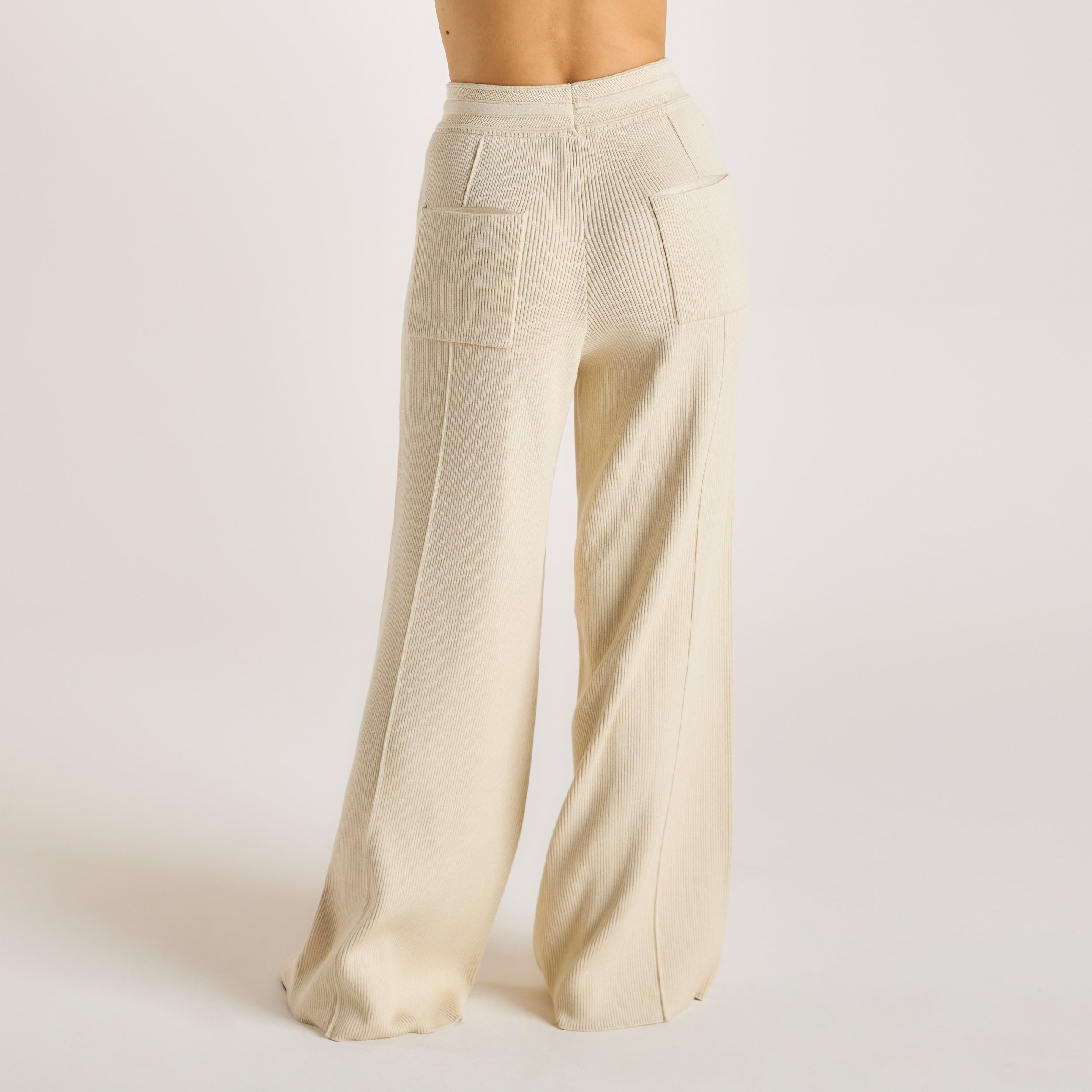 Pantalon Large en Tricot  | Pantalon Large en Tricot - Crème