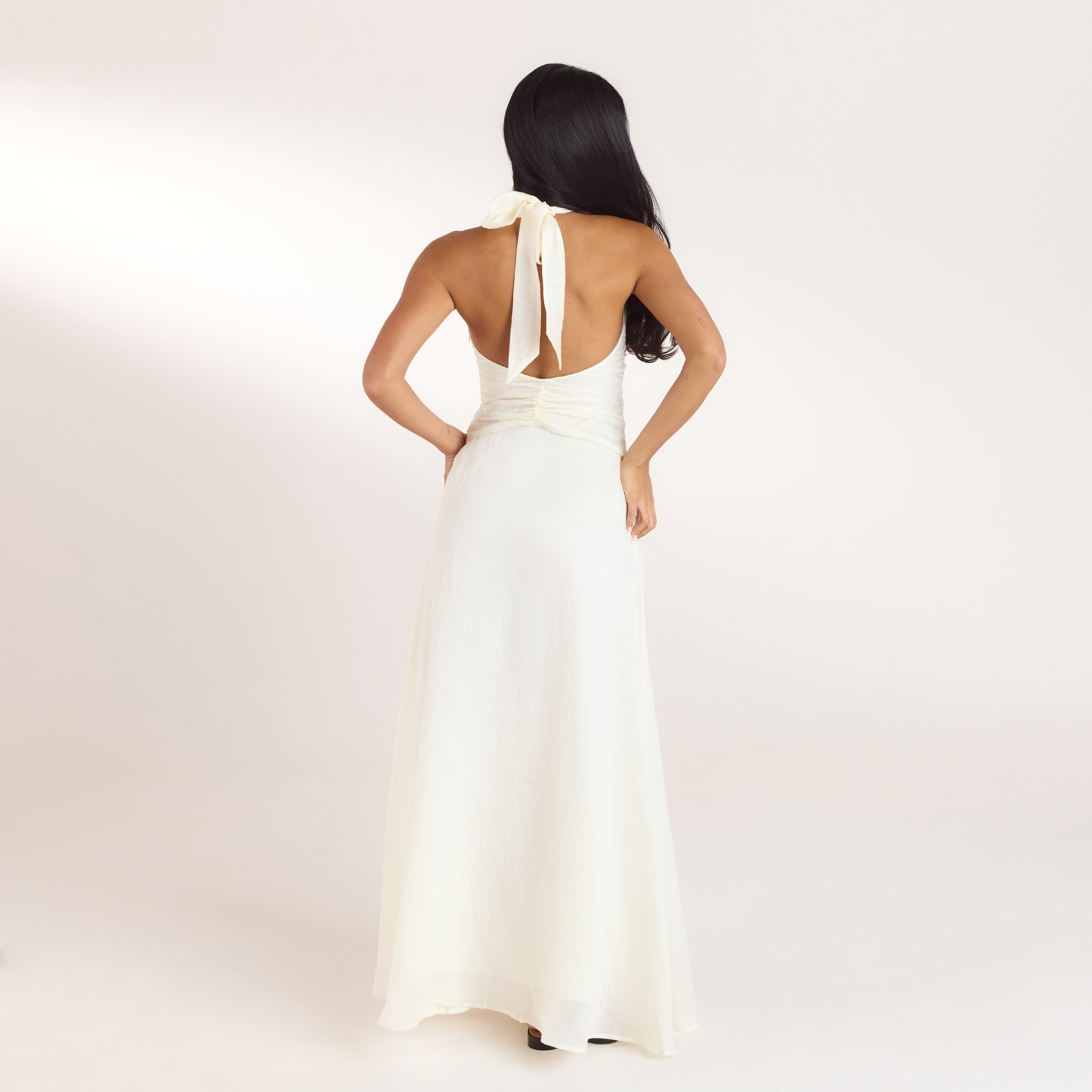 Robe Longue avec Fronces en Tencel - Crème alternate