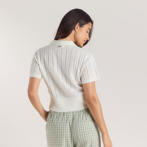 Polo en Maille Transparente - Crème alternate