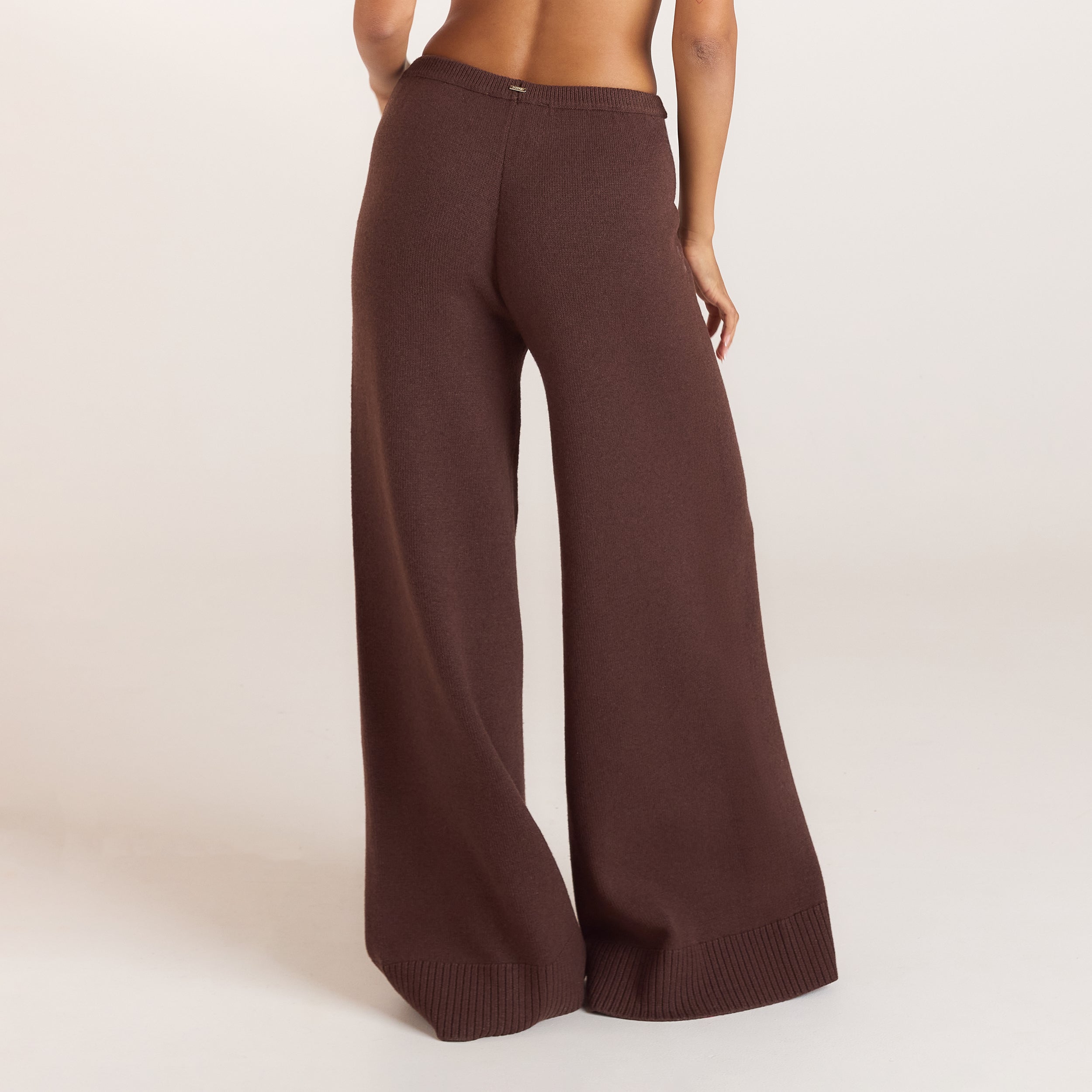 Pantalon en Maille à Ourlets Côtelés | Pantalon en Maille à Ourlets Côtelés - Chocolat
