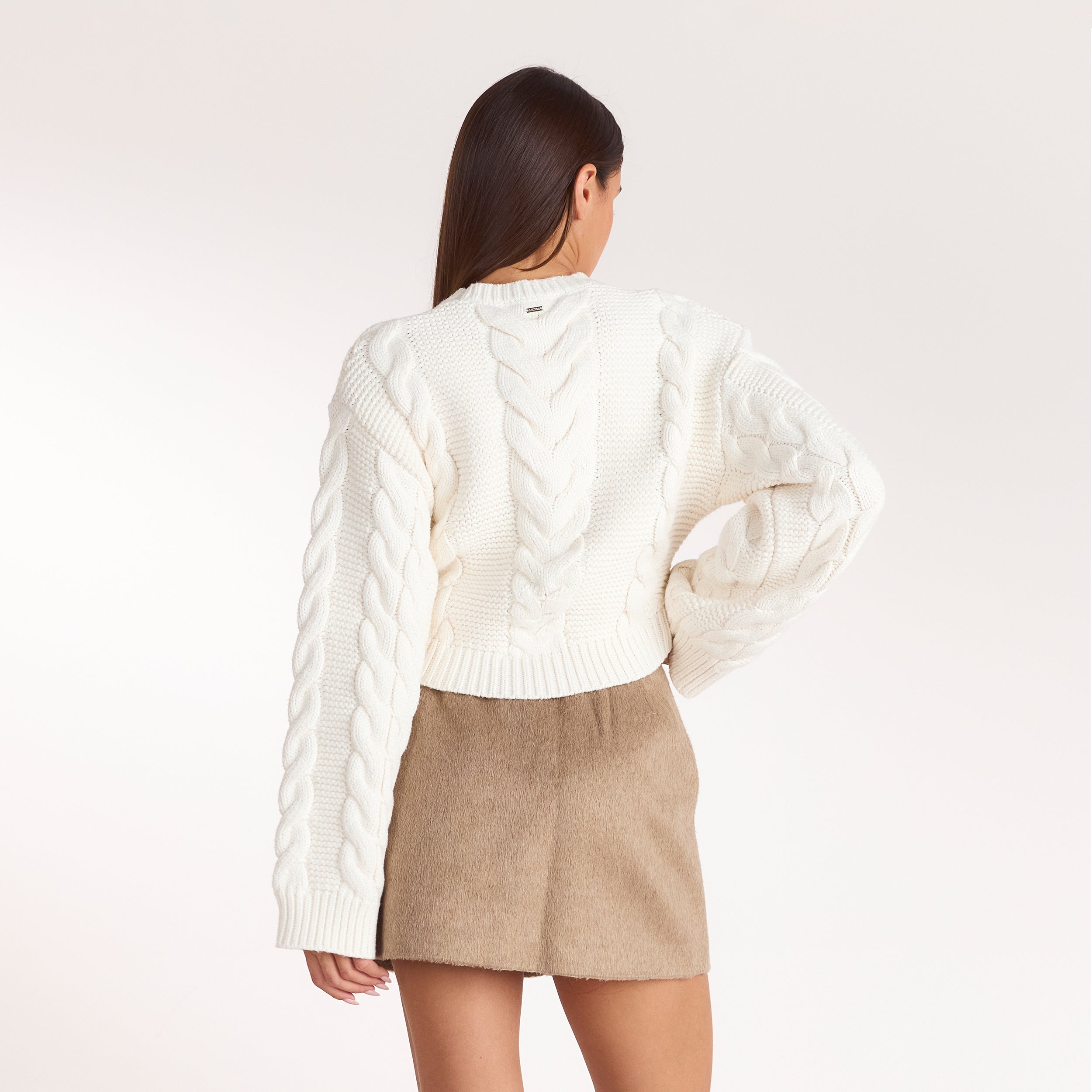 Pull Court en Maille Torsadée | Pull Court en Maille Torsadée - Crème