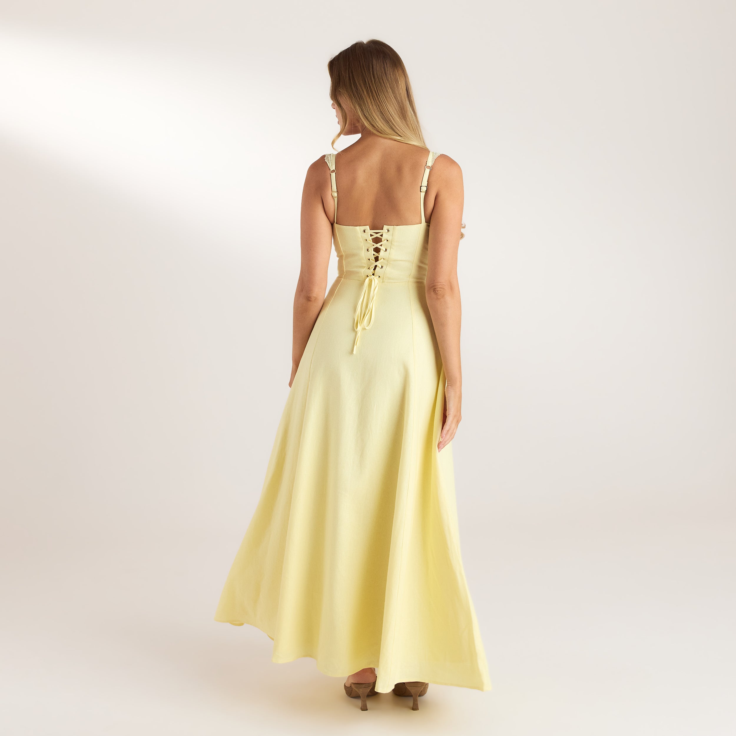 Robe Maxi avec Bordure en Dentelle | Robe Maxi avec Bordure en Dentelle - Jaune Citron