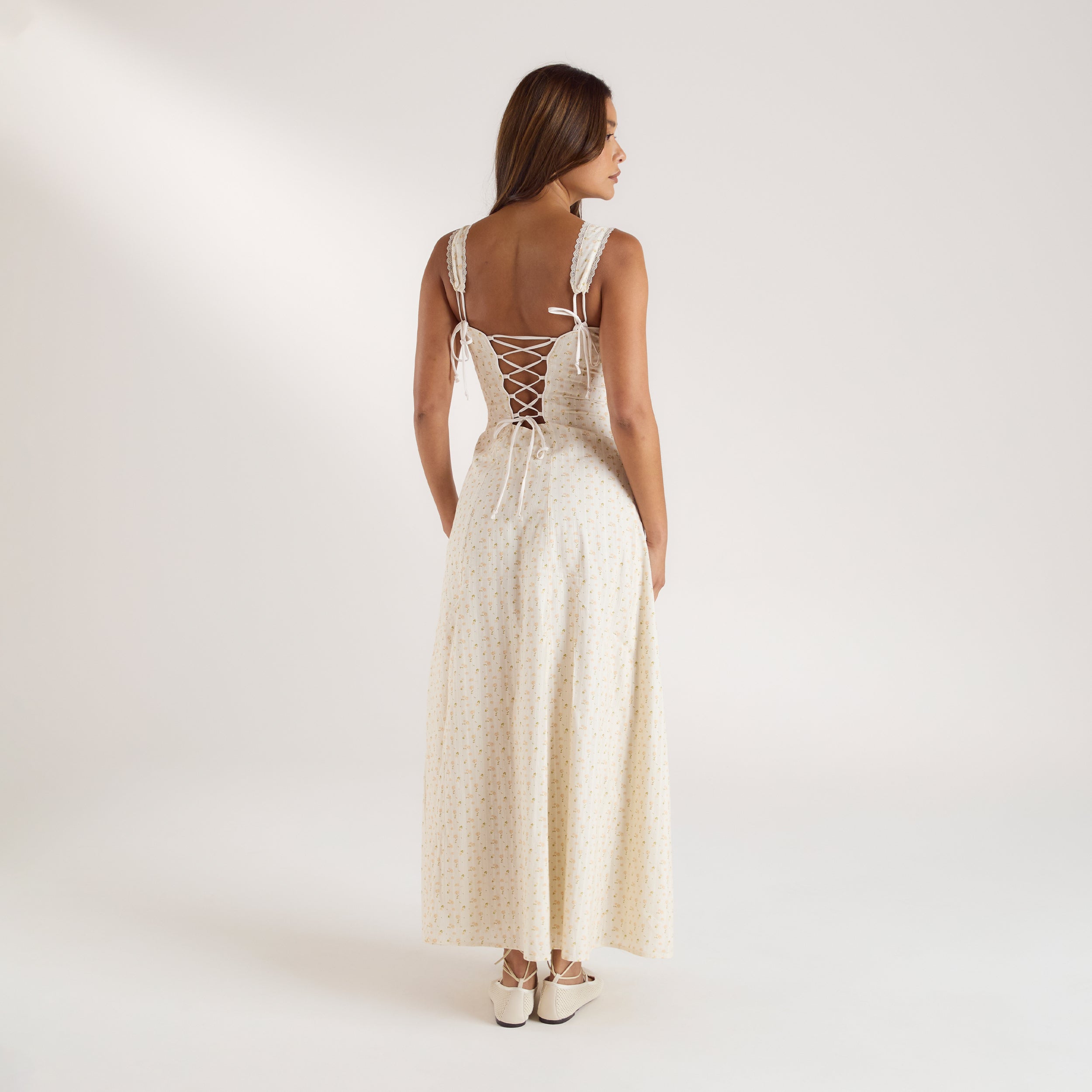 Robe Maxi Dos Corset | Robe Maxi Dos Corset - fleur de pêche
