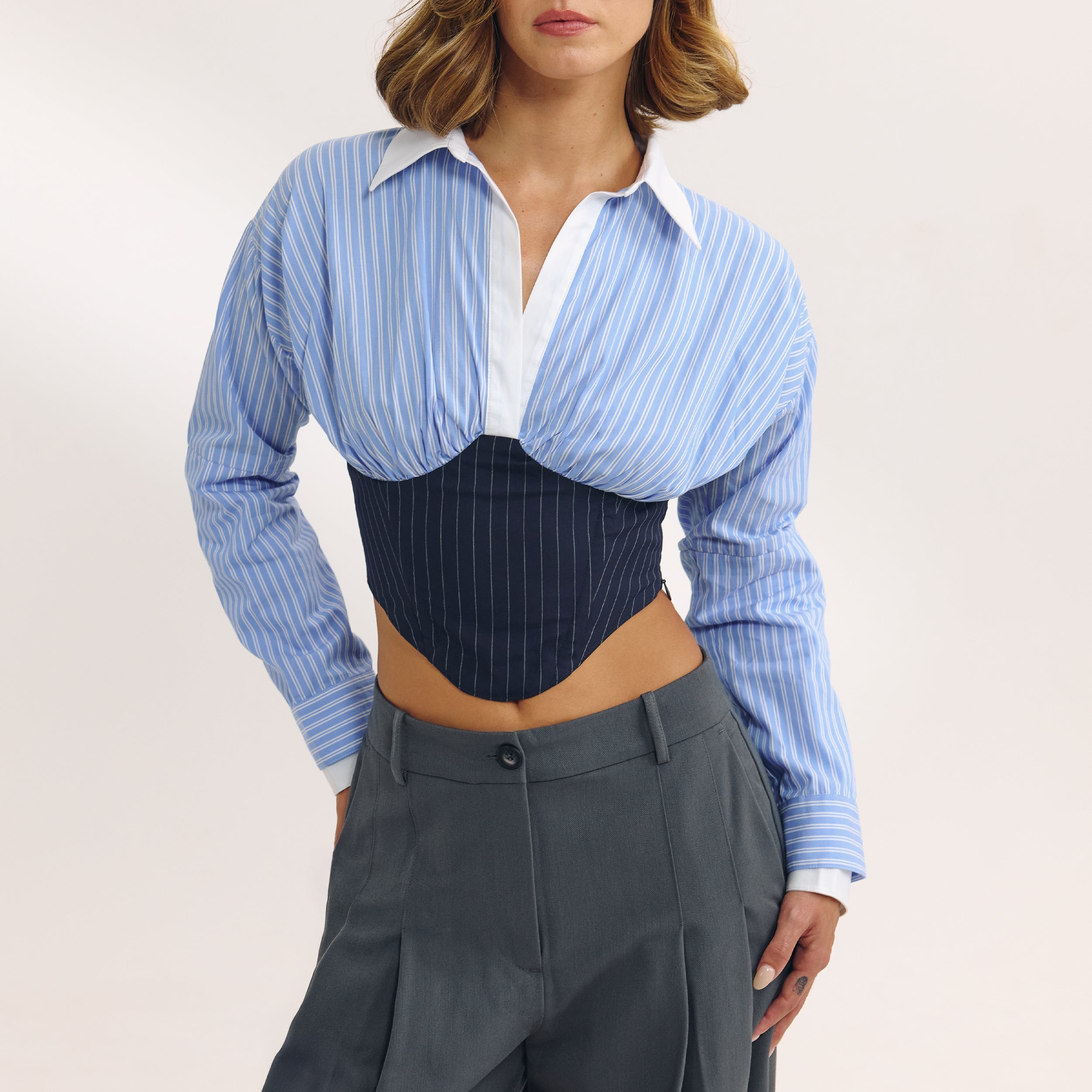 Chemise Bustier à Manches Longues | Chemise Bustier à Manches Longues - Bleu