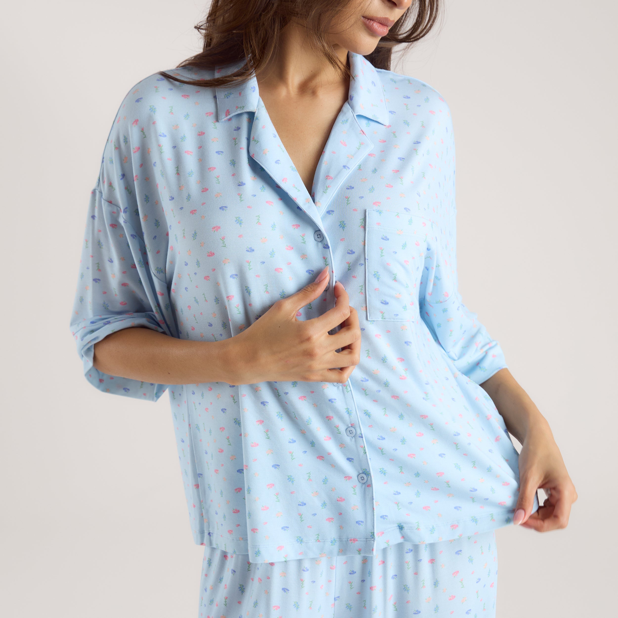 Chemise de Pyjama à Manches Courtes en Modal | Chemise de Pyjama à Manches Courtes en Modal - Bleu Floral