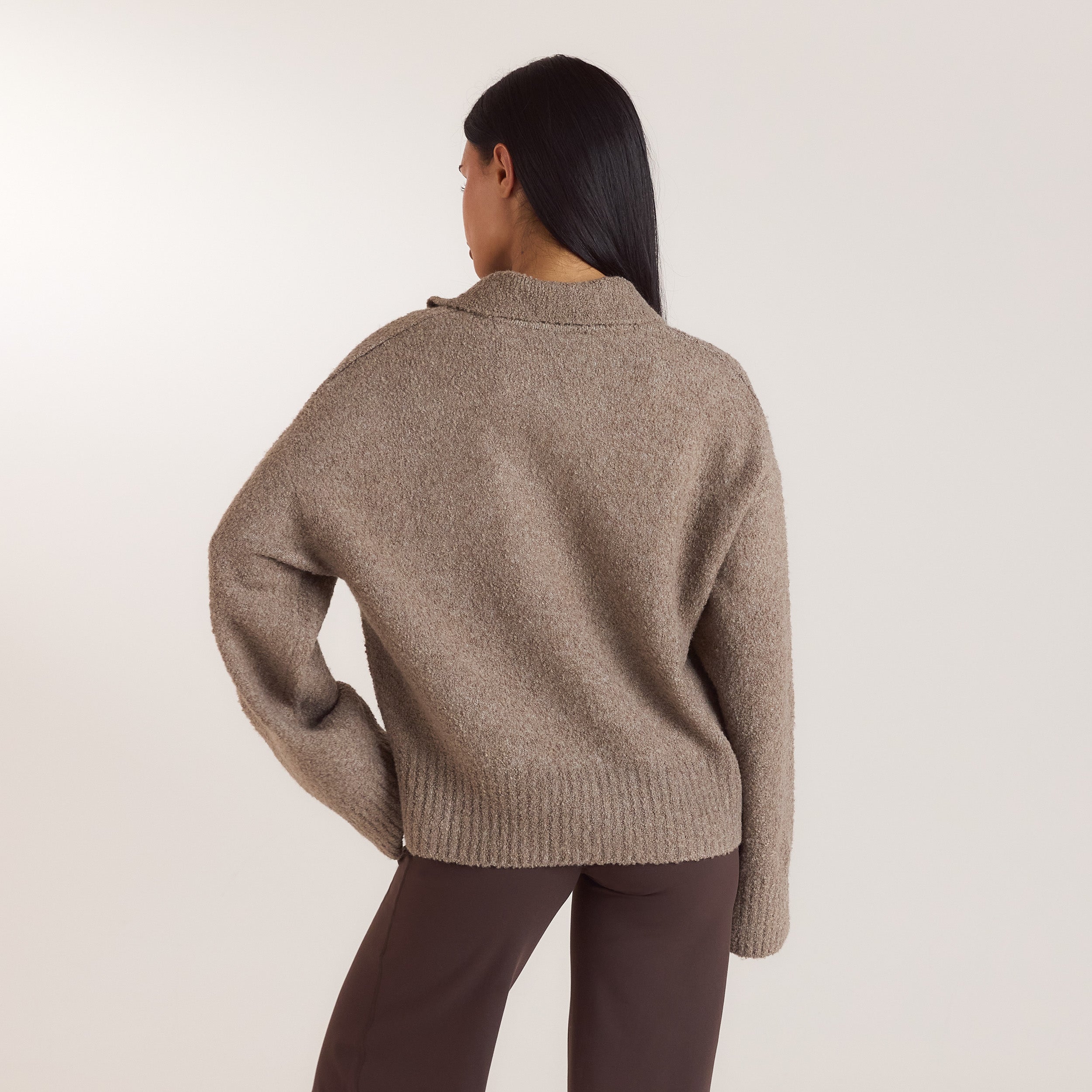 Pull Polo en Maille Bouclée | Pull Polo en Maille Bouclée - Taupe
