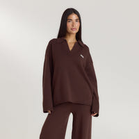 Pull à Col Boutonné - Chocolat