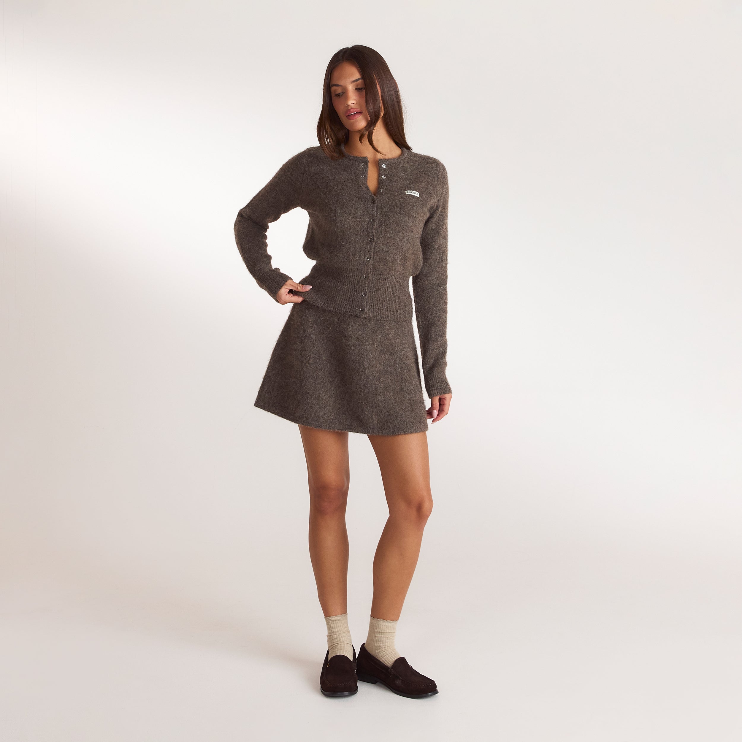 Cardigan en Maille Cintré | Cardigan en Maille Cintré - Marron Cendré