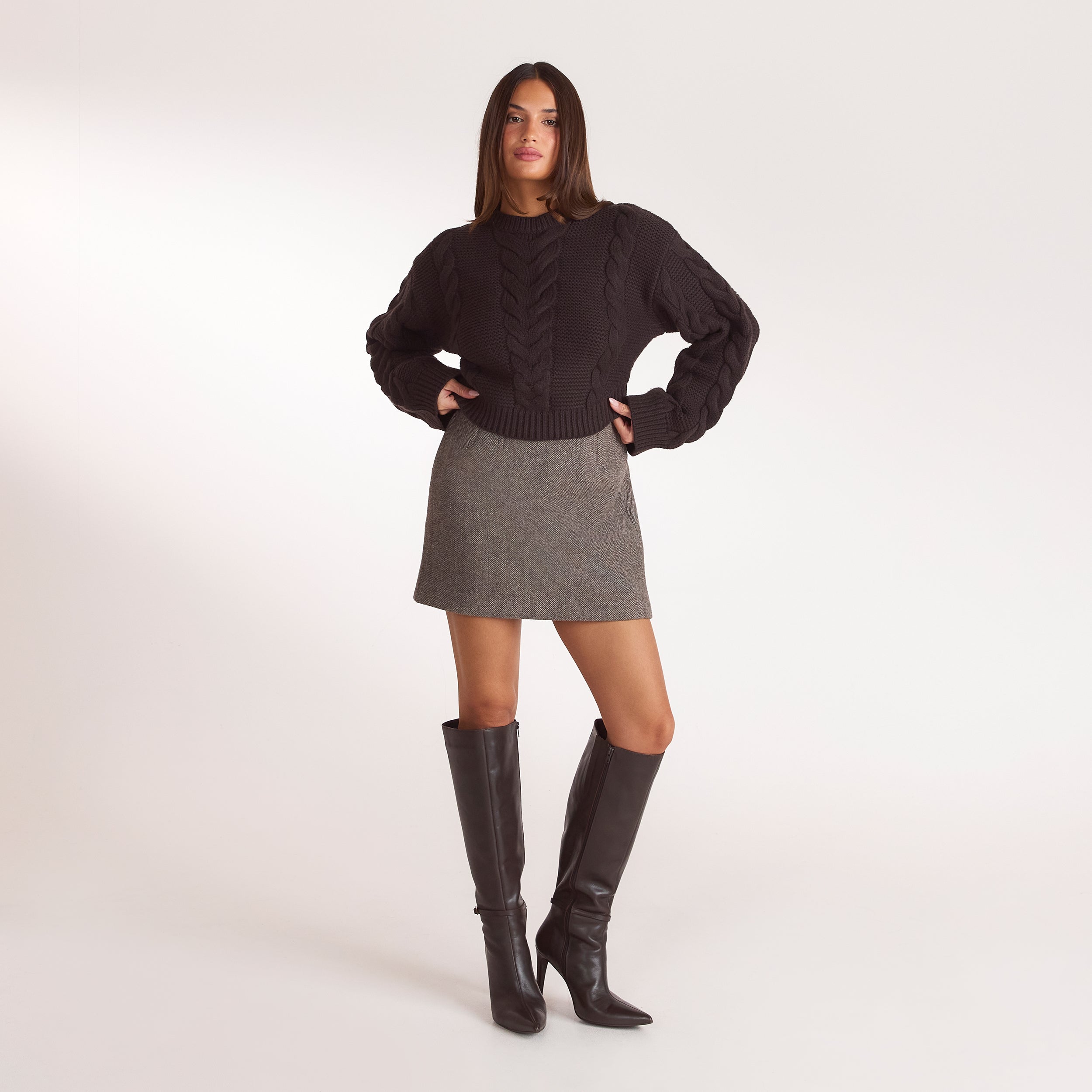 Pull Court en Maille Torsadée | Pull Court en Maille Torsadée - Chocolat Noir