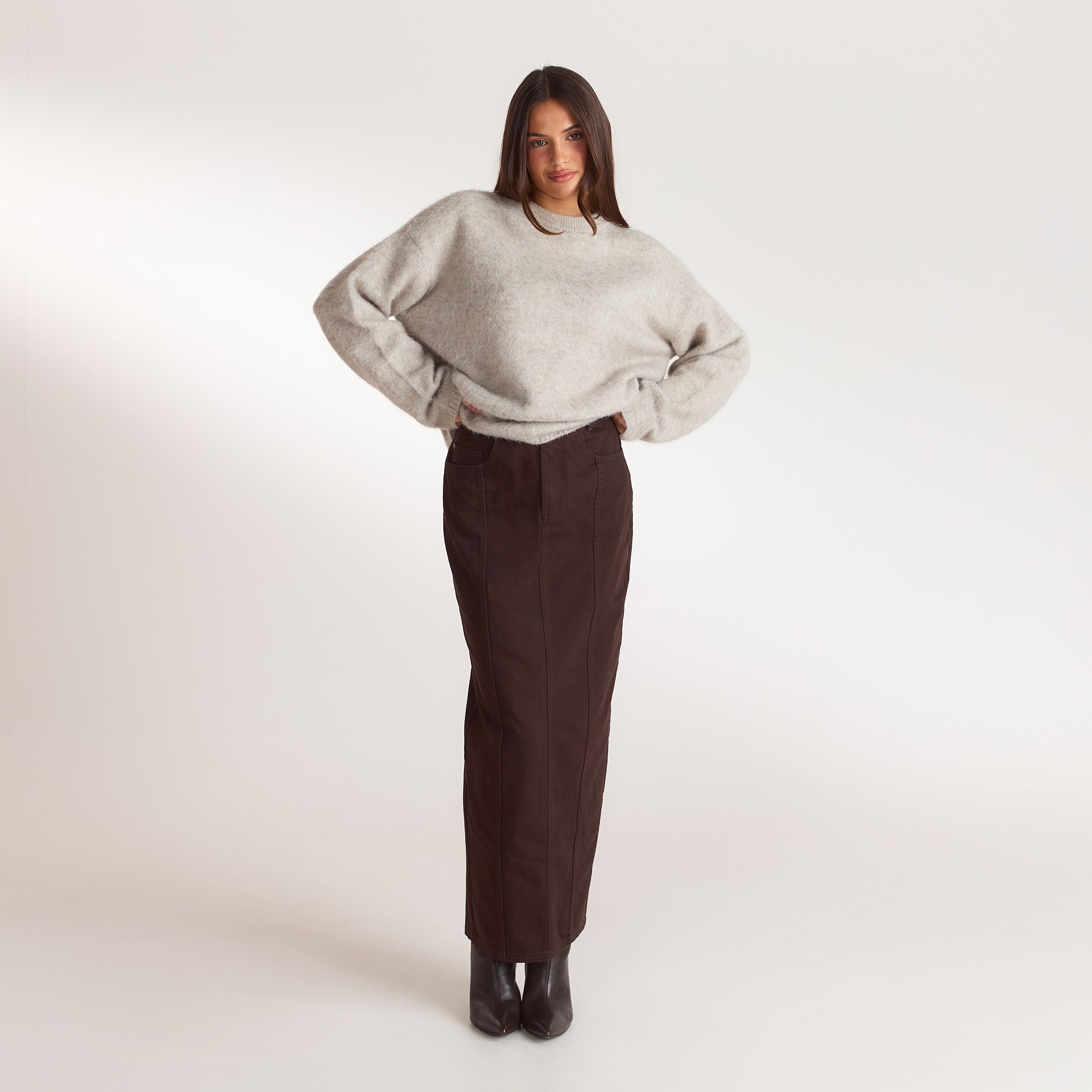 Jupe Longue en Denim | Jupe Longue en Denim - Chocolat