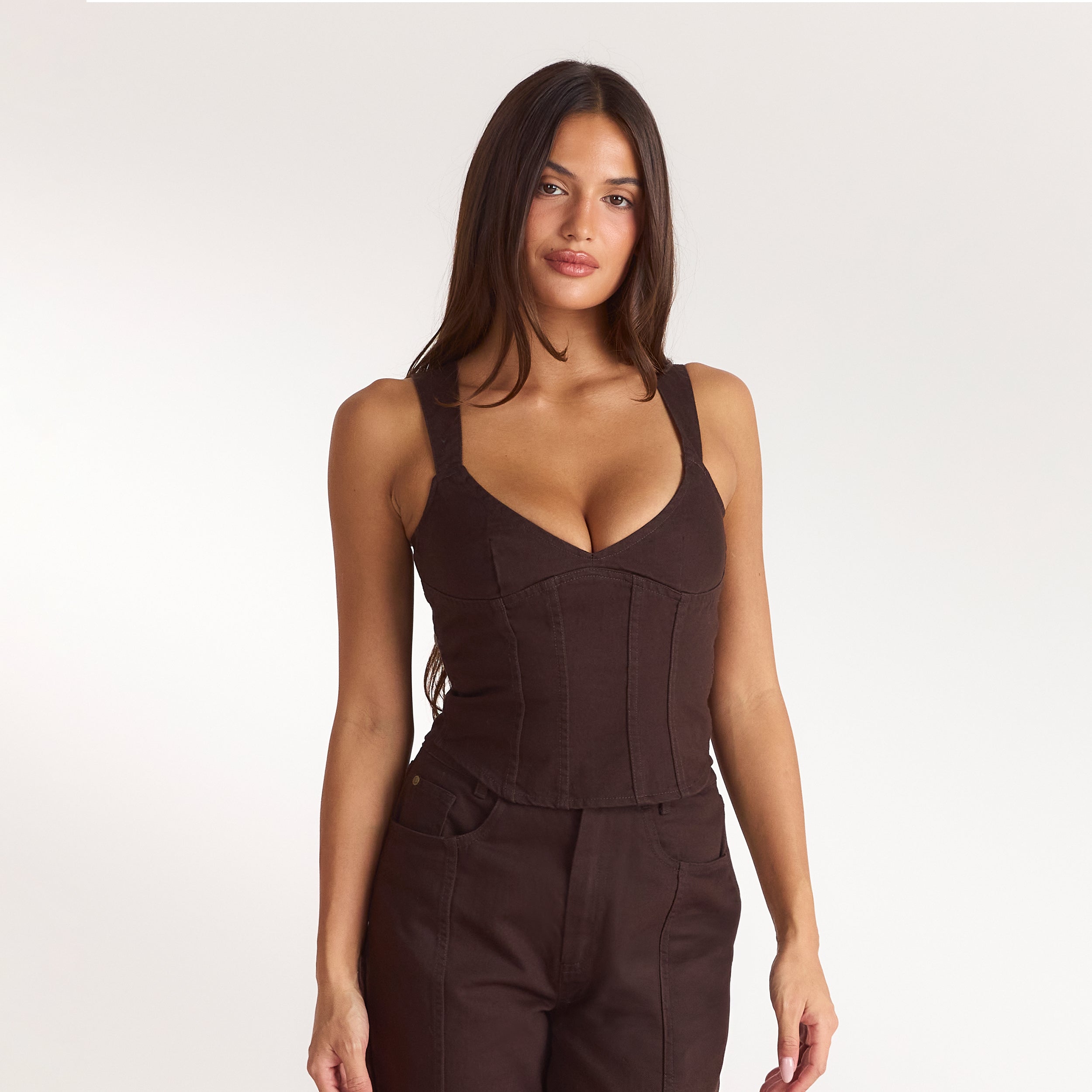 Top Corset en Denim | Top Corset en Denim - Chocolat