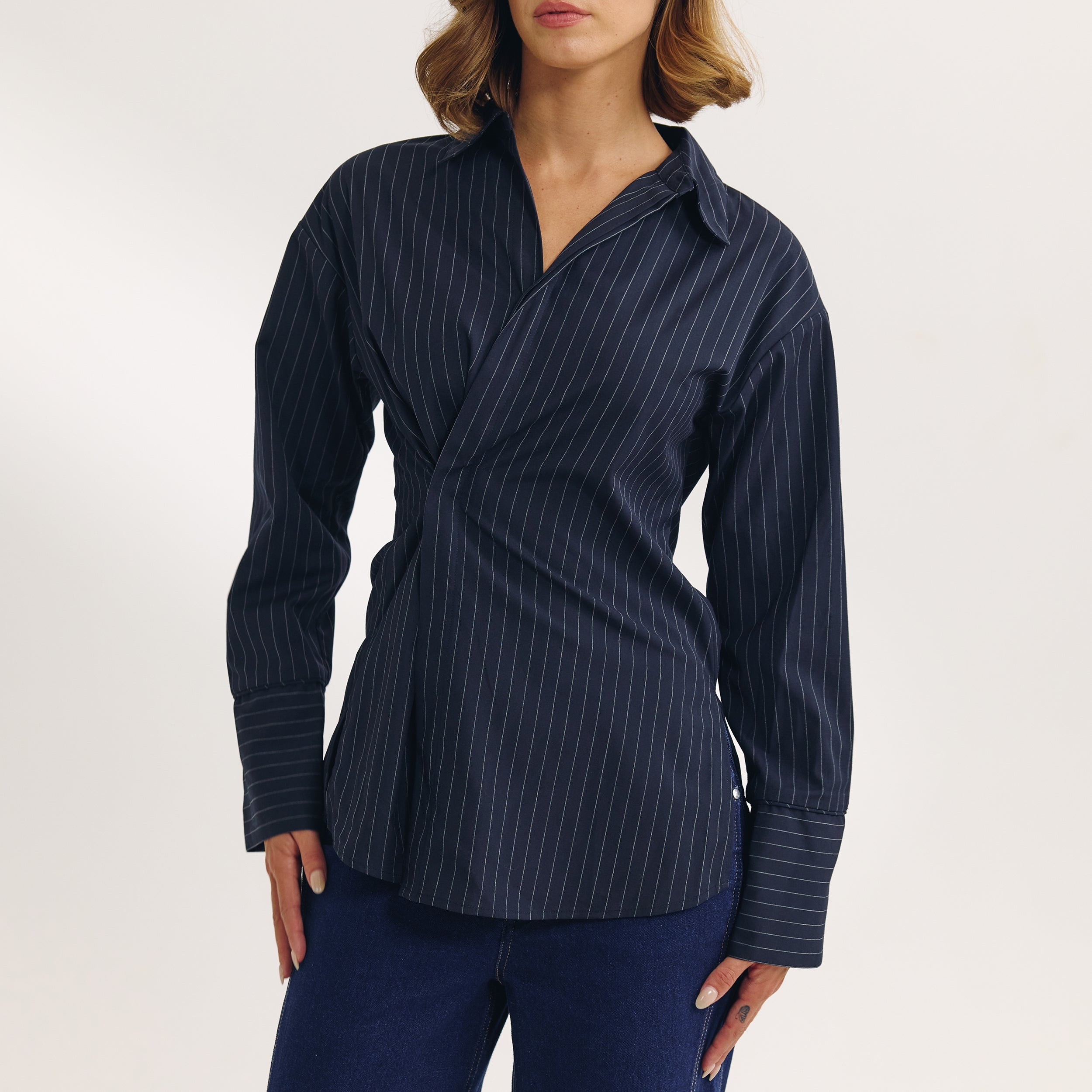 T-shirt Asymétrique | T-shirt Asymétrique - Rayures Bleu Marine