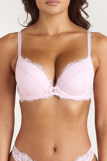 Soutien-gorge Push-up Haut en Dentelle - Rose