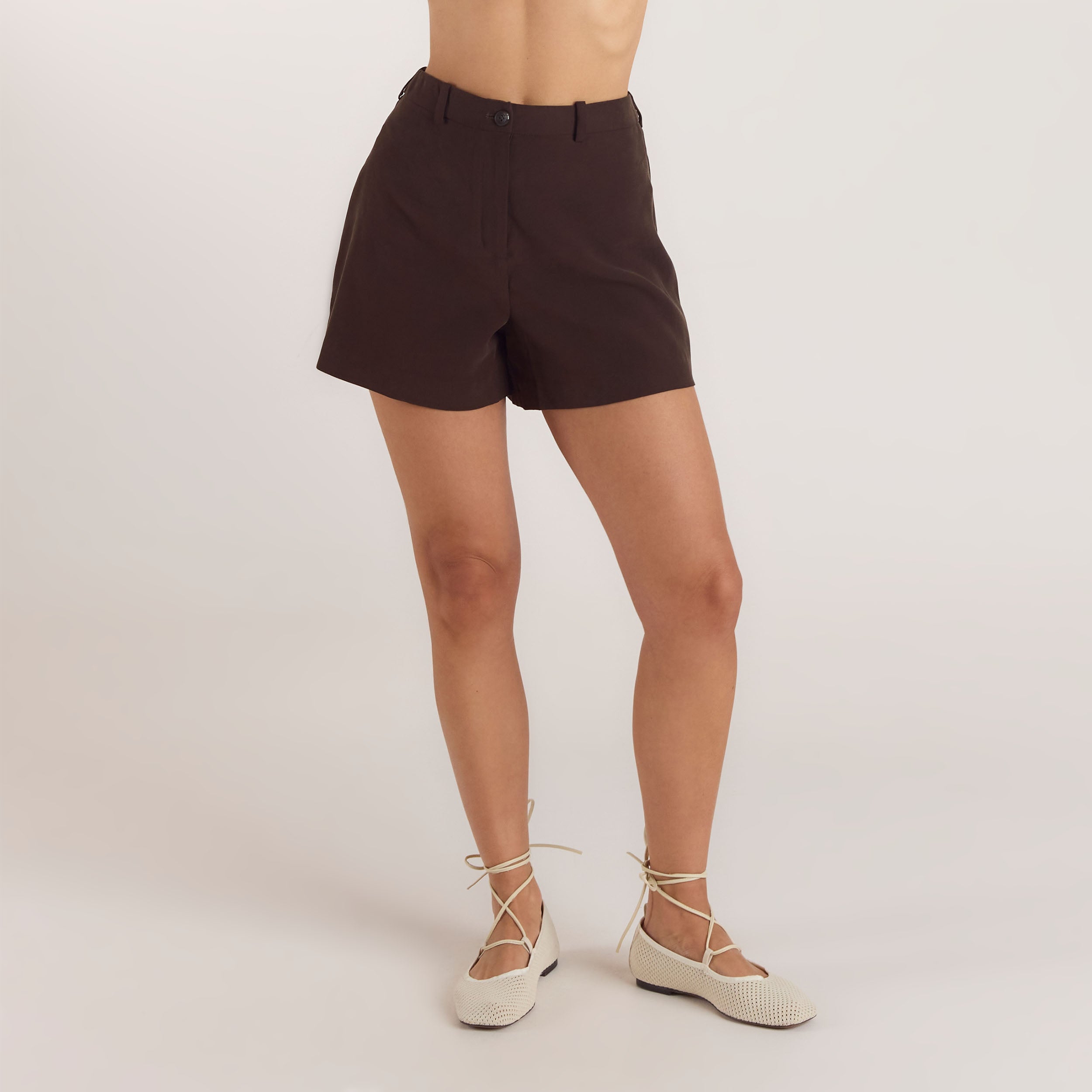 Short Ajusté Taille Haute | Short Ajusté Taille Haute - Chocolat