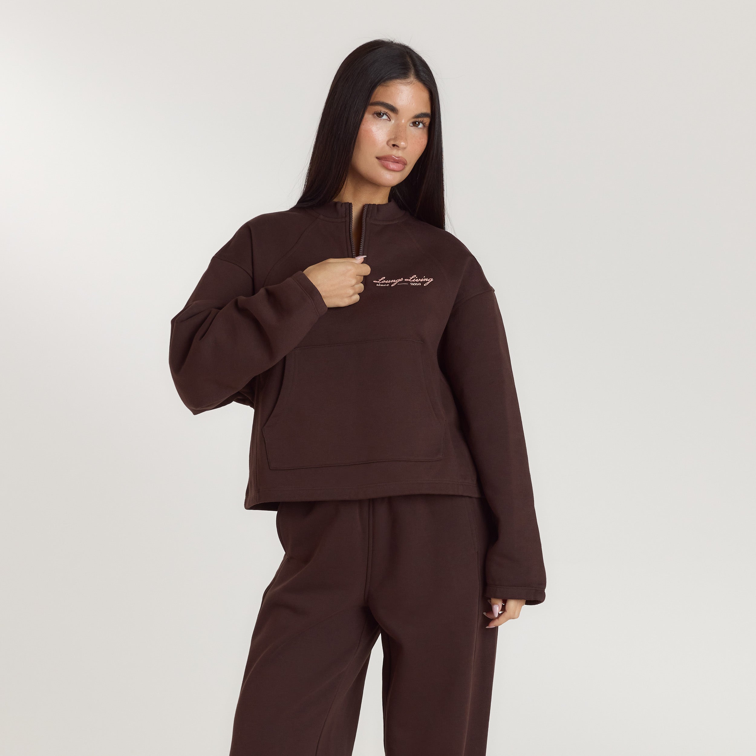 Pull avec Quart de Zip Lounge Living | Pull avec Quart de Zip Lounge Living - Chocolat