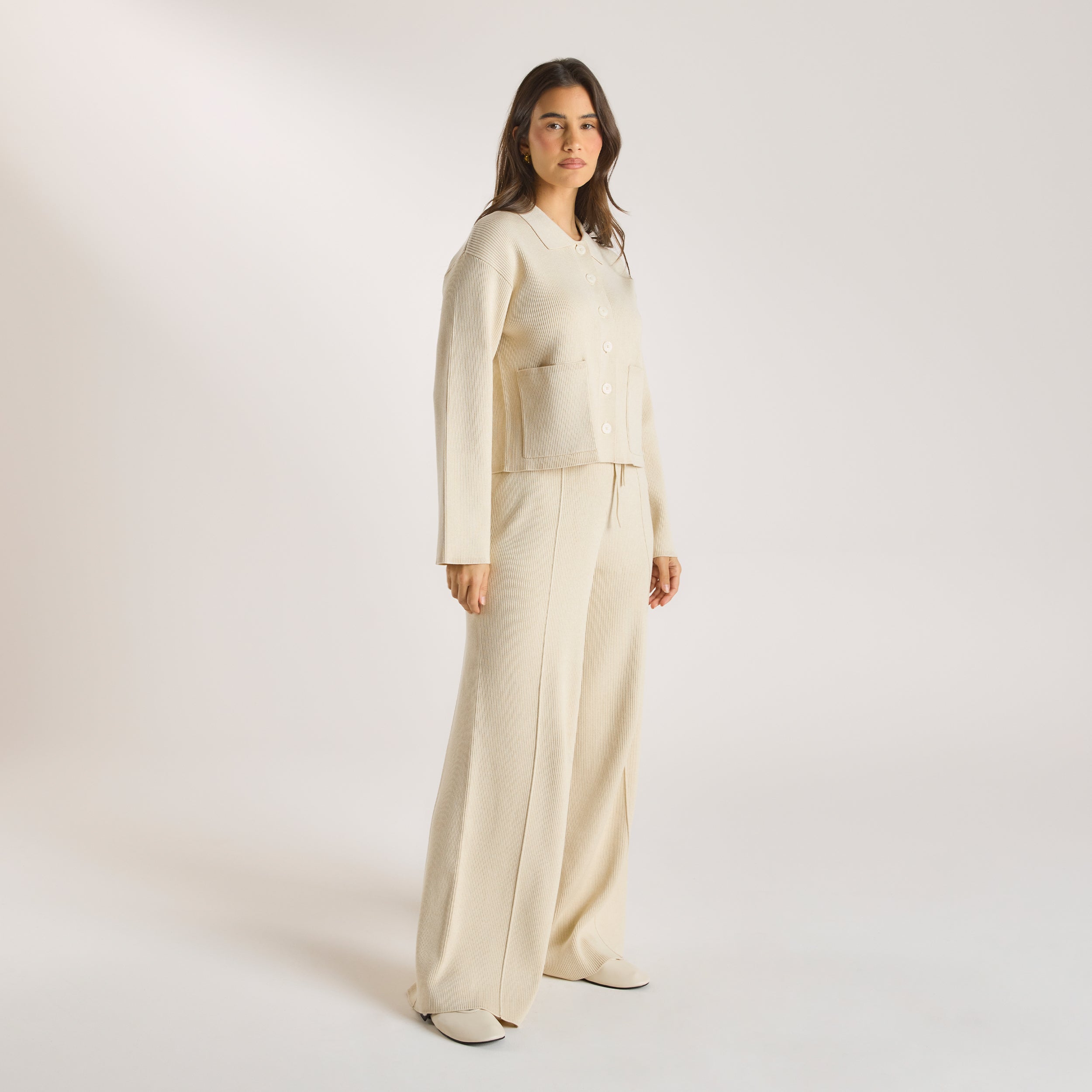 Pantalon Large en Tricot  | Pantalon Large en Tricot - Crème