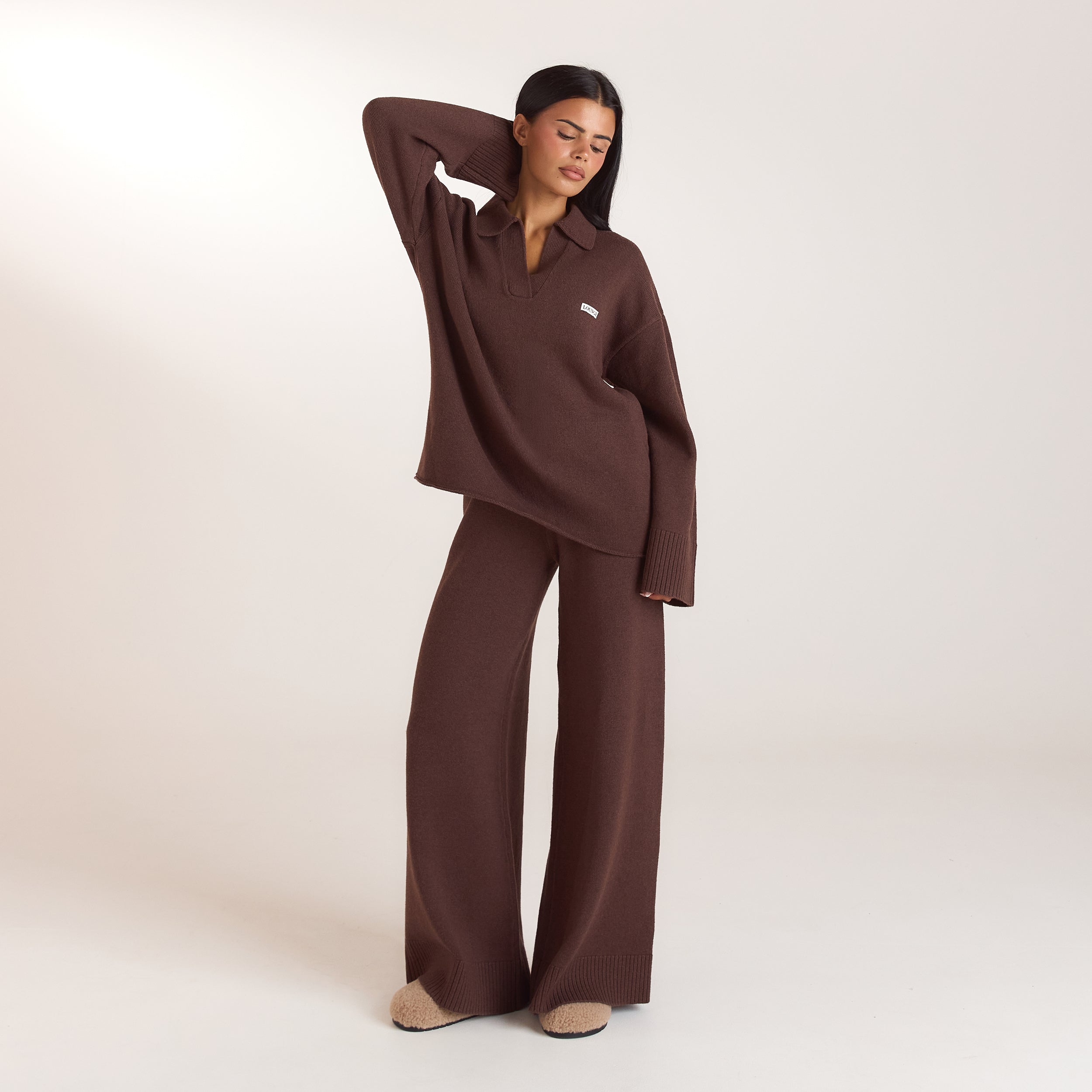 Pantalon en Maille à Ourlets Côtelés | Pantalon en Maille à Ourlets Côtelés - Chocolat