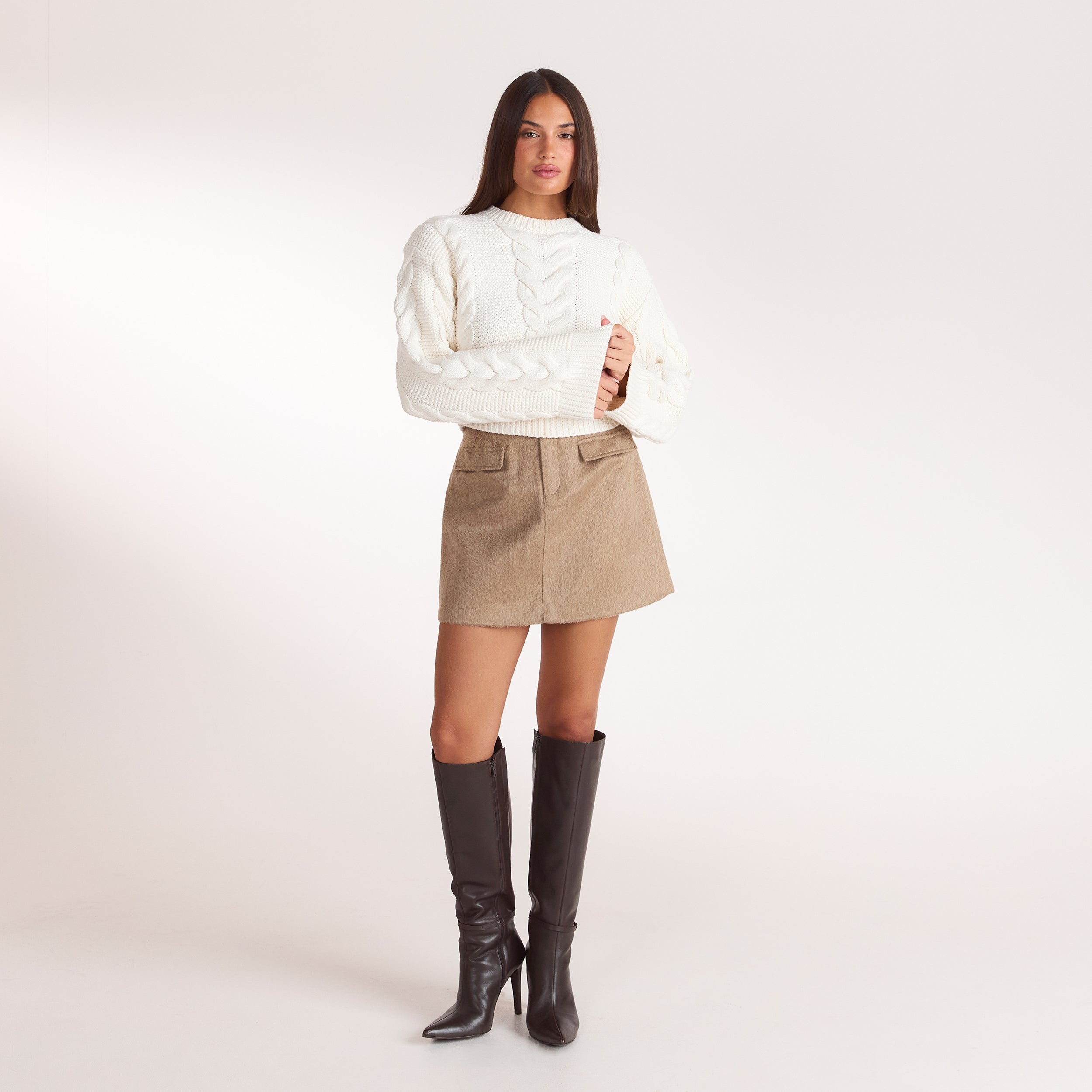 Pull Court en Maille Torsadée | Pull Court en Maille Torsadée - Crème